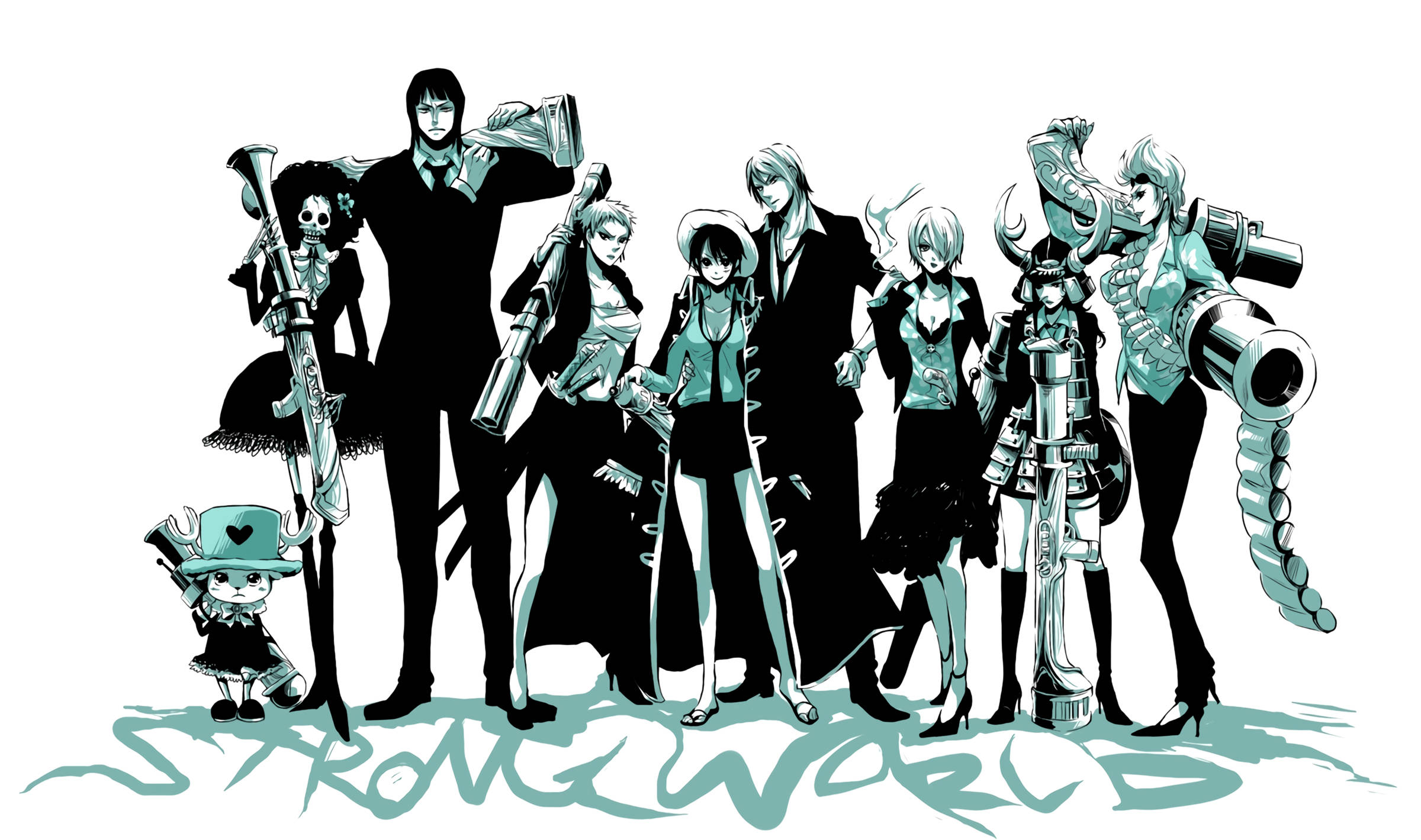 Mga Tauhan ng One Piece na Naka-itim na Suot Wallpaper