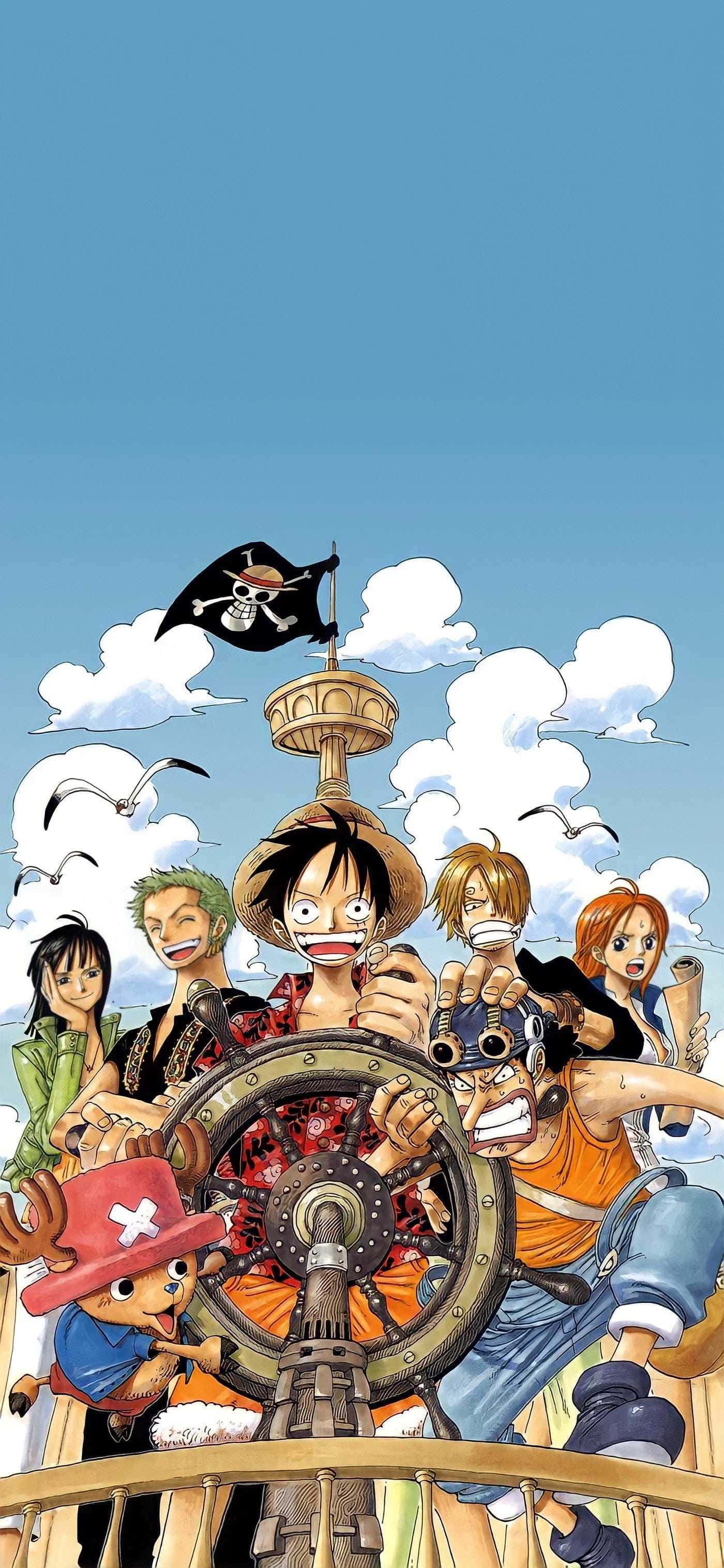 Mga Tauhan ng One Piece sa Isang Barkong Pirata Wallpaper