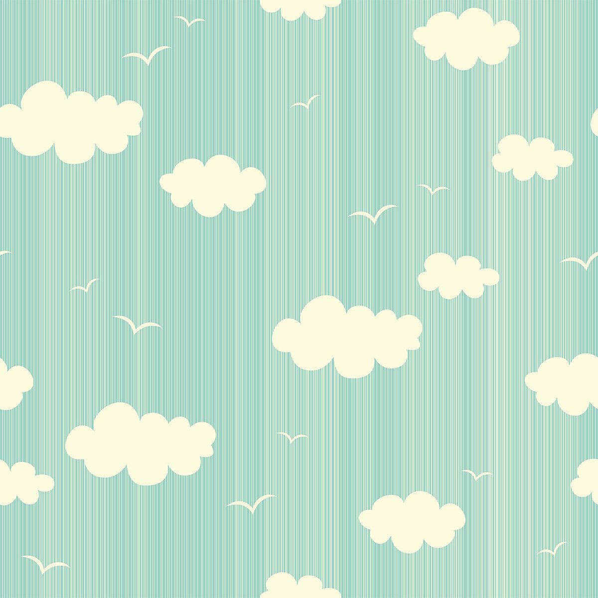 Mga Ulap at Ibon sa Pastel na Berde Wallpaper