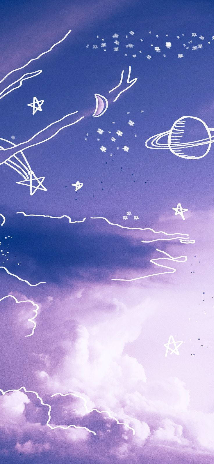 Mga Ulap at Planeta Pastel Purple Tumblr Wallpaper