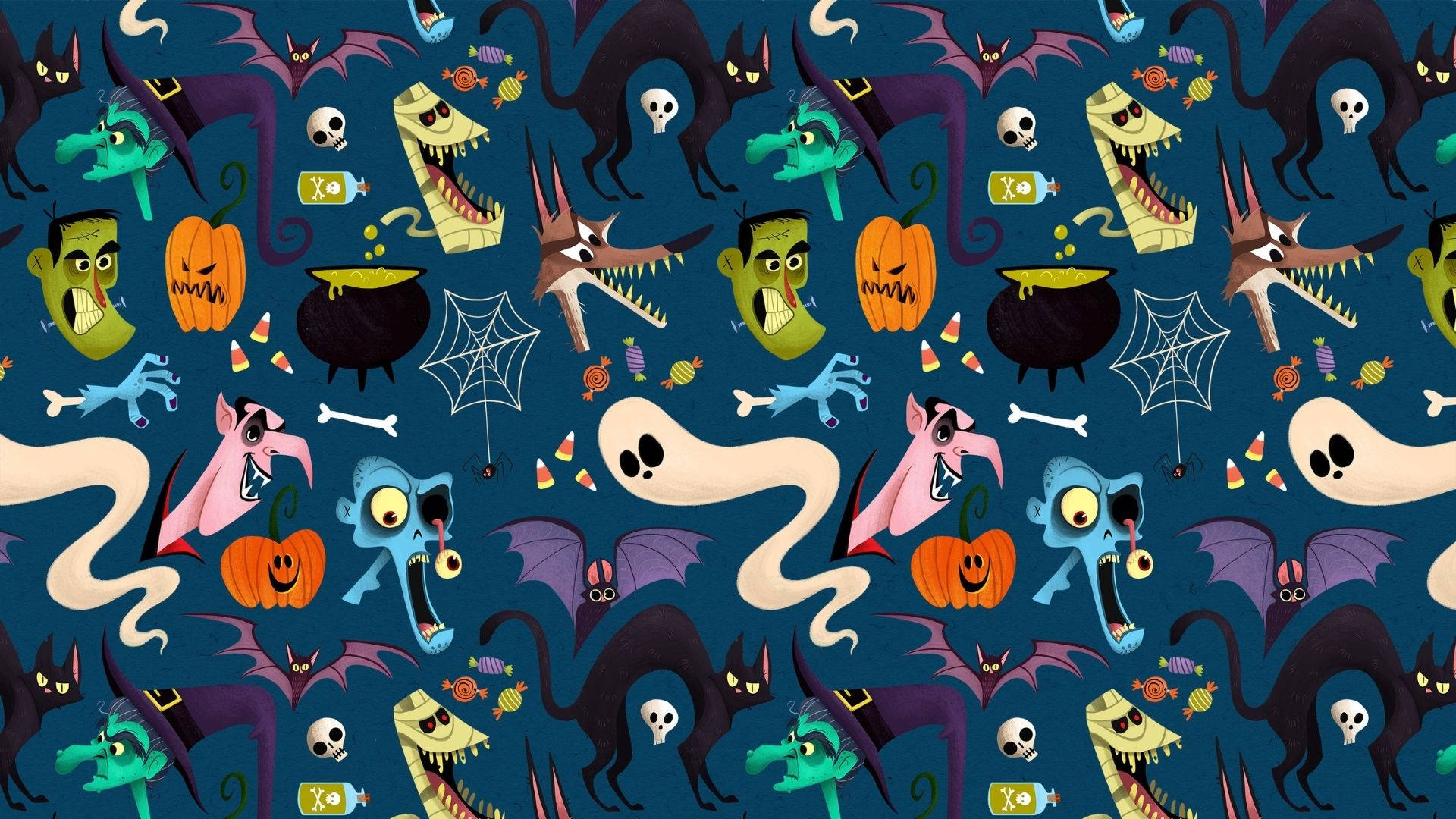 Mga Ulo ng Cartoon Halloween na Lumulutang Wallpaper