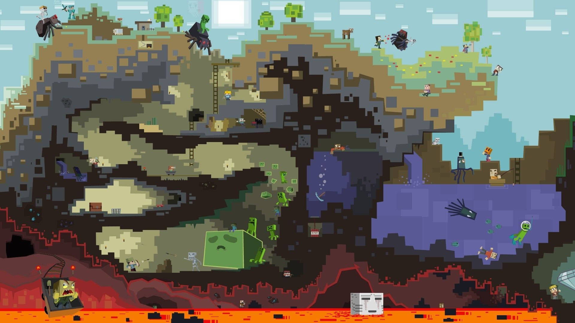 Minecraft Buhay sa Ilalim ng Lupa at Tubig Wallpaper