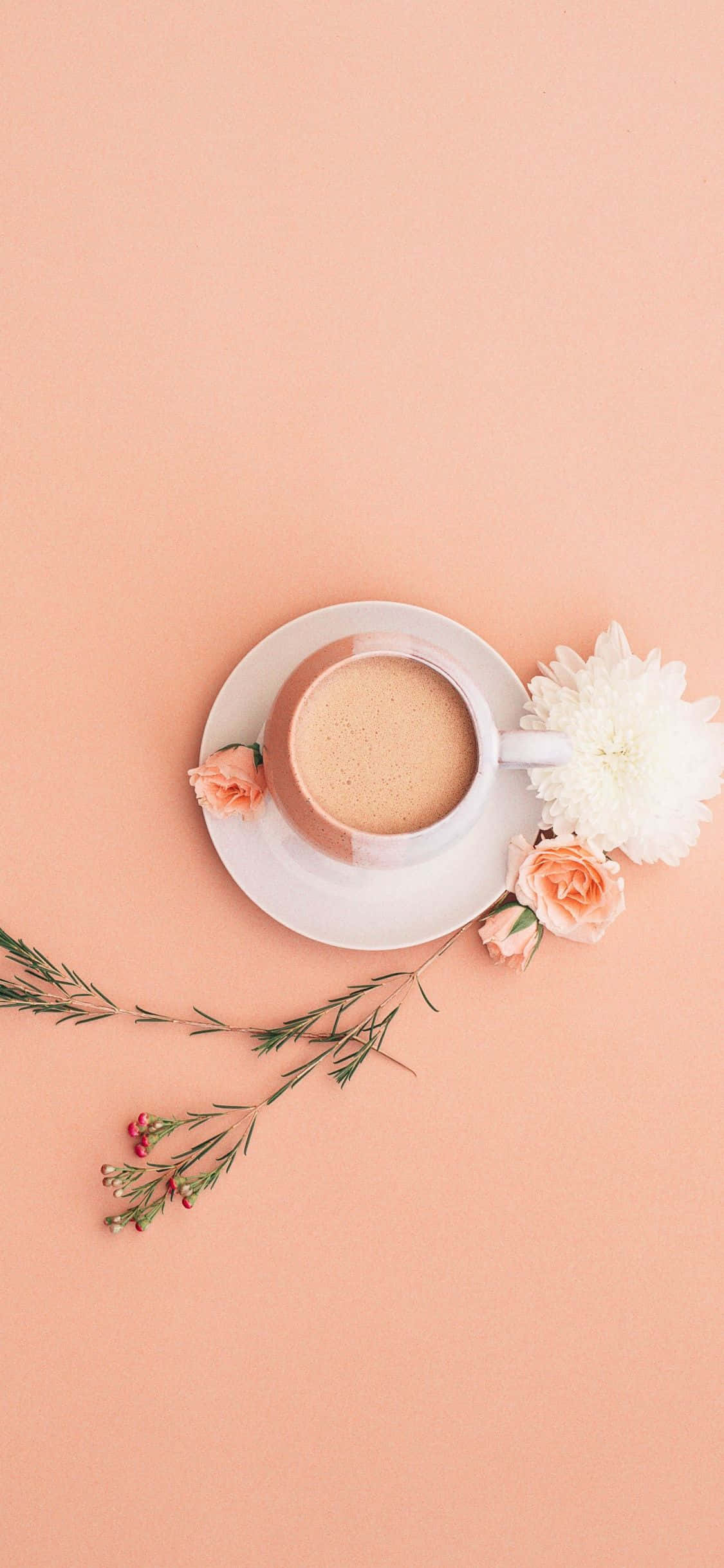 Minimalist Flower At Cup Of Coffee Wallpaper