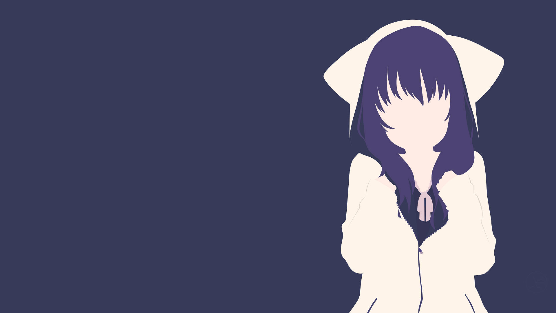 Minimalistang Anime na Babae na May Kawaii Cat Hoodie Wallpaper