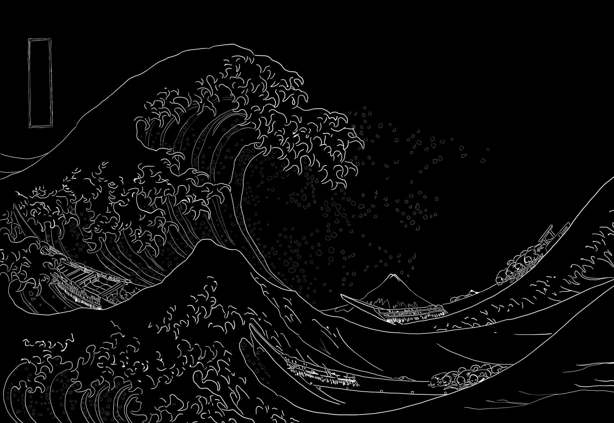 Minimalistang Hapon na Itim at Puting Alon Wallpaper