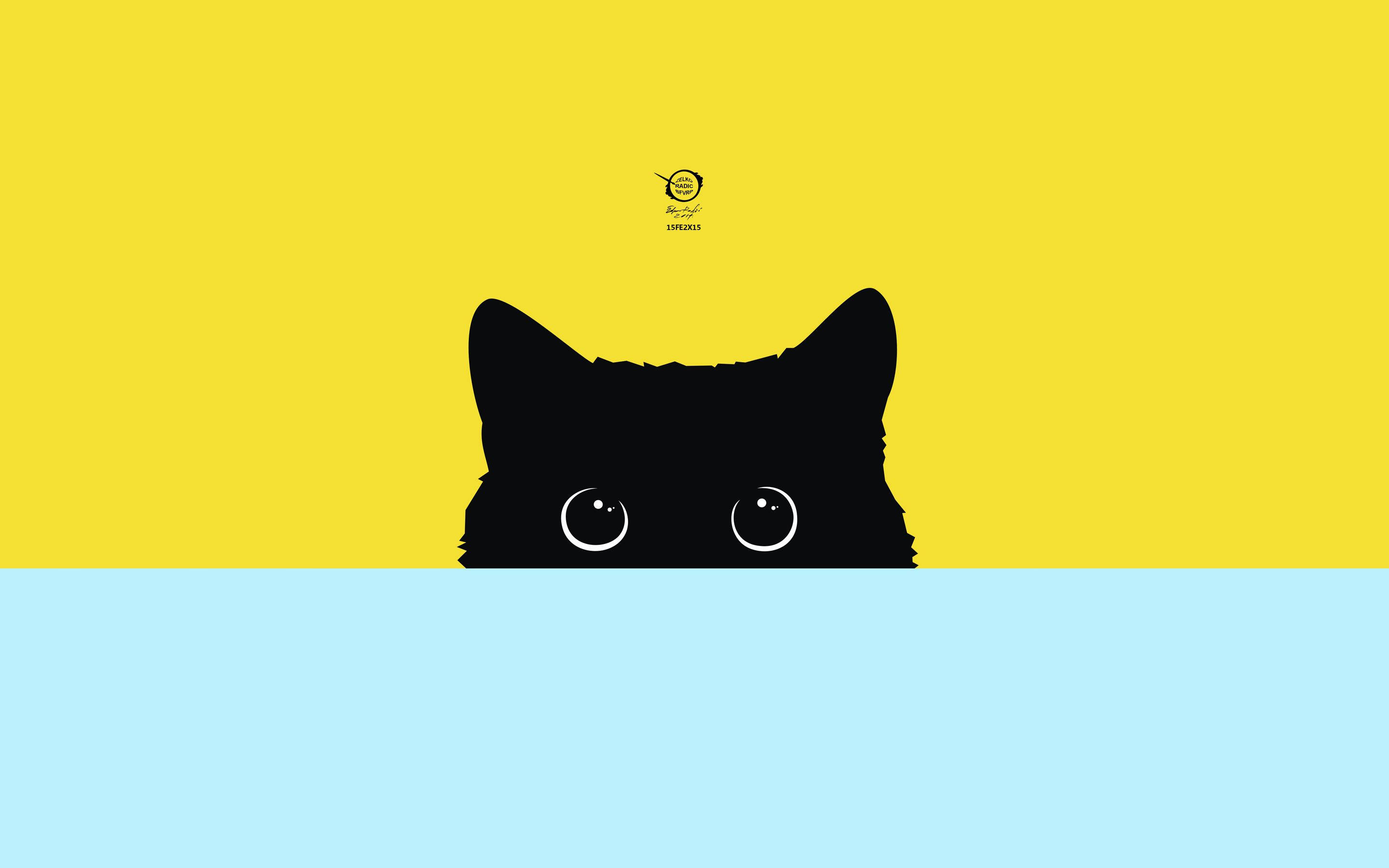 Minimalistang Itim na Cartoon Cat Wallpaper