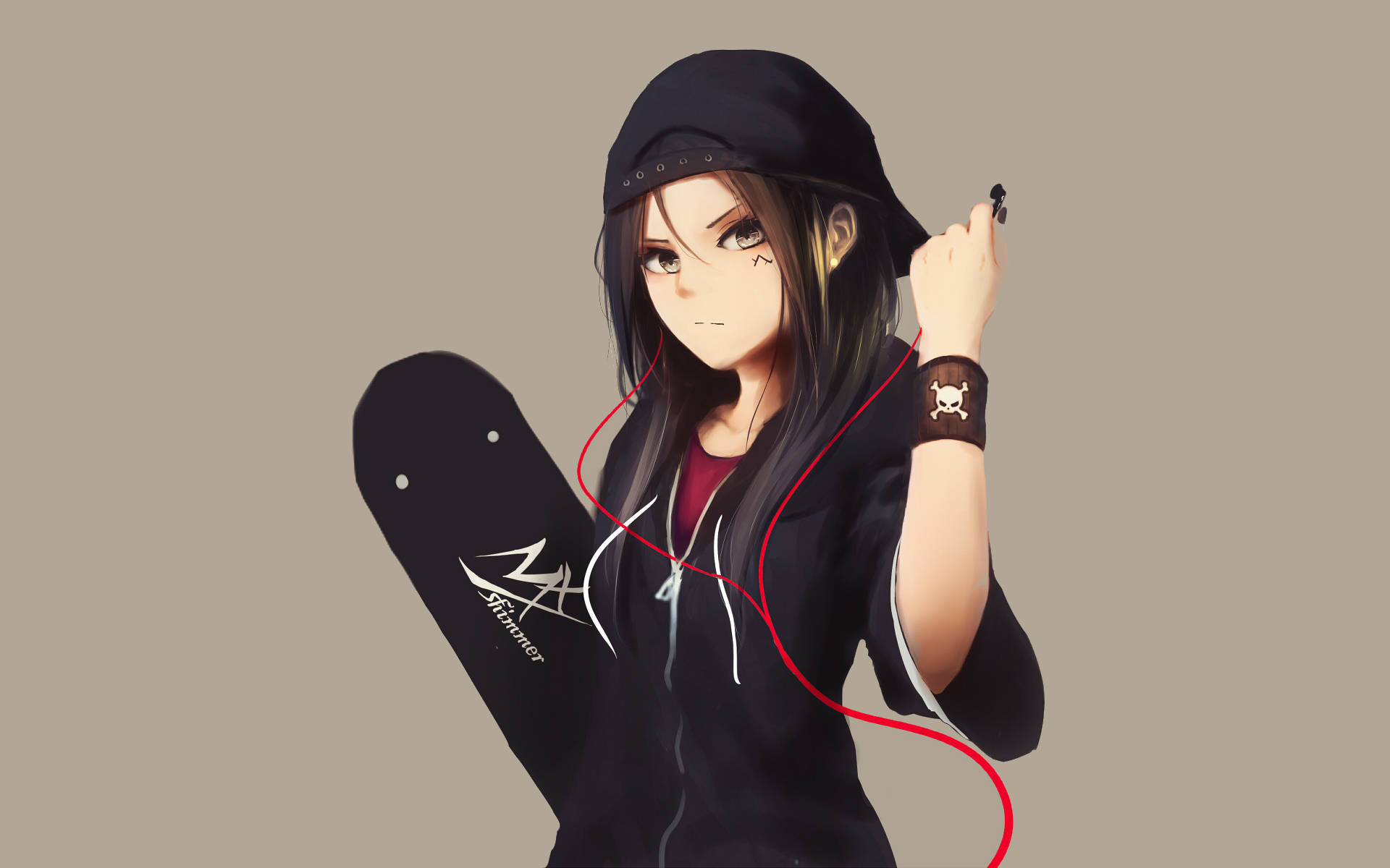 Misteryosang Anime na Babae na Naka-Hoodie Wallpaper