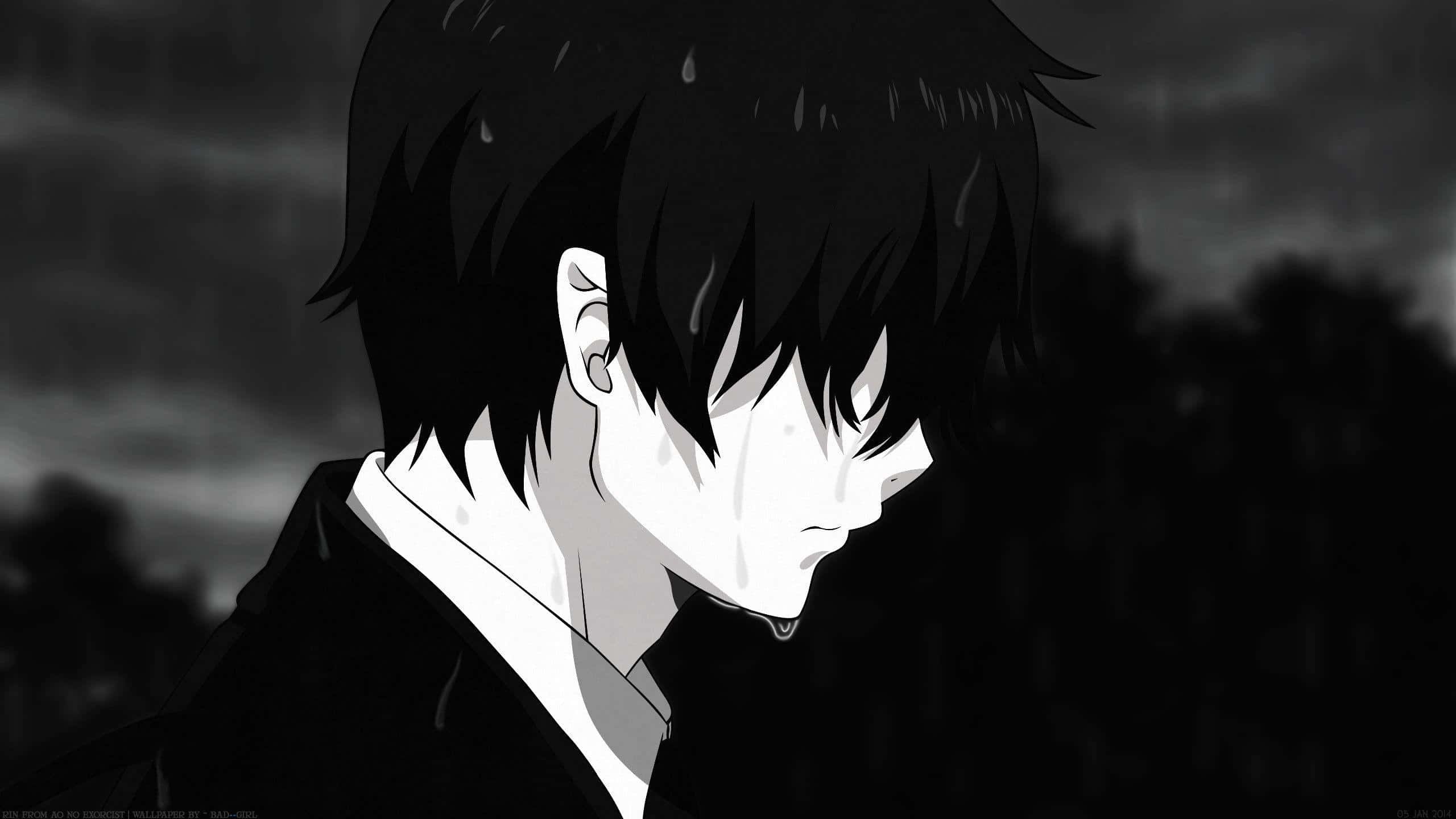 Misteryosong Anime Character sa Itim at Puti Wallpaper
