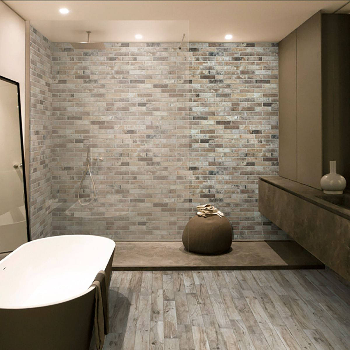 Modernong Banyo na May Mamahaling Porcelain Floor Tiles Wallpaper
