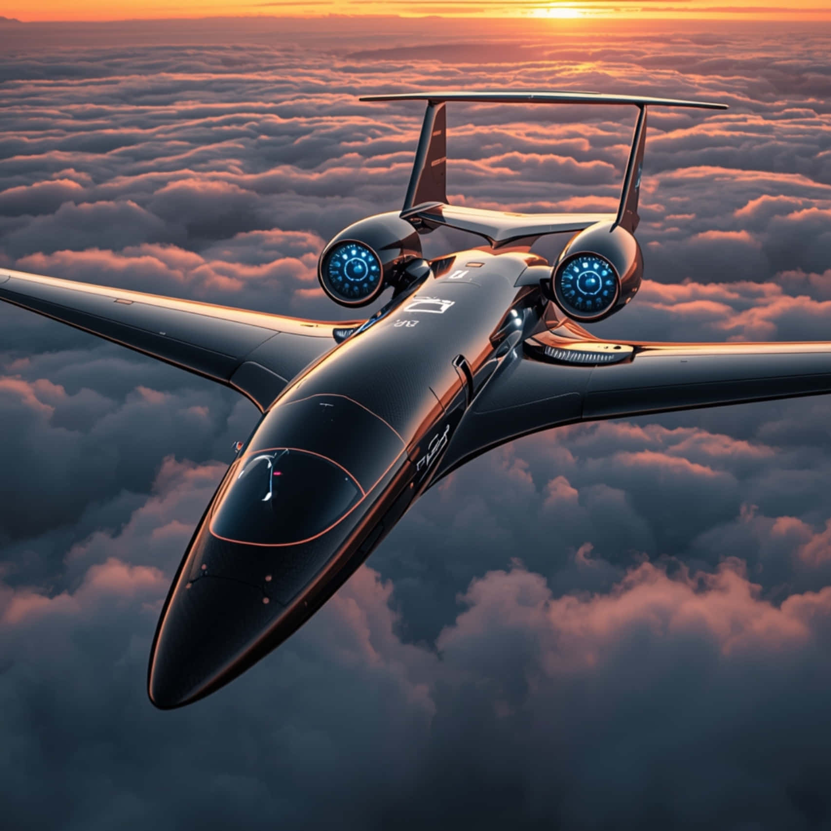 Modernong Business Jet sa Itaas ng Ulap sa Ginintuang Oras na may Kapansin-pansing Kalangitan Wallpaper