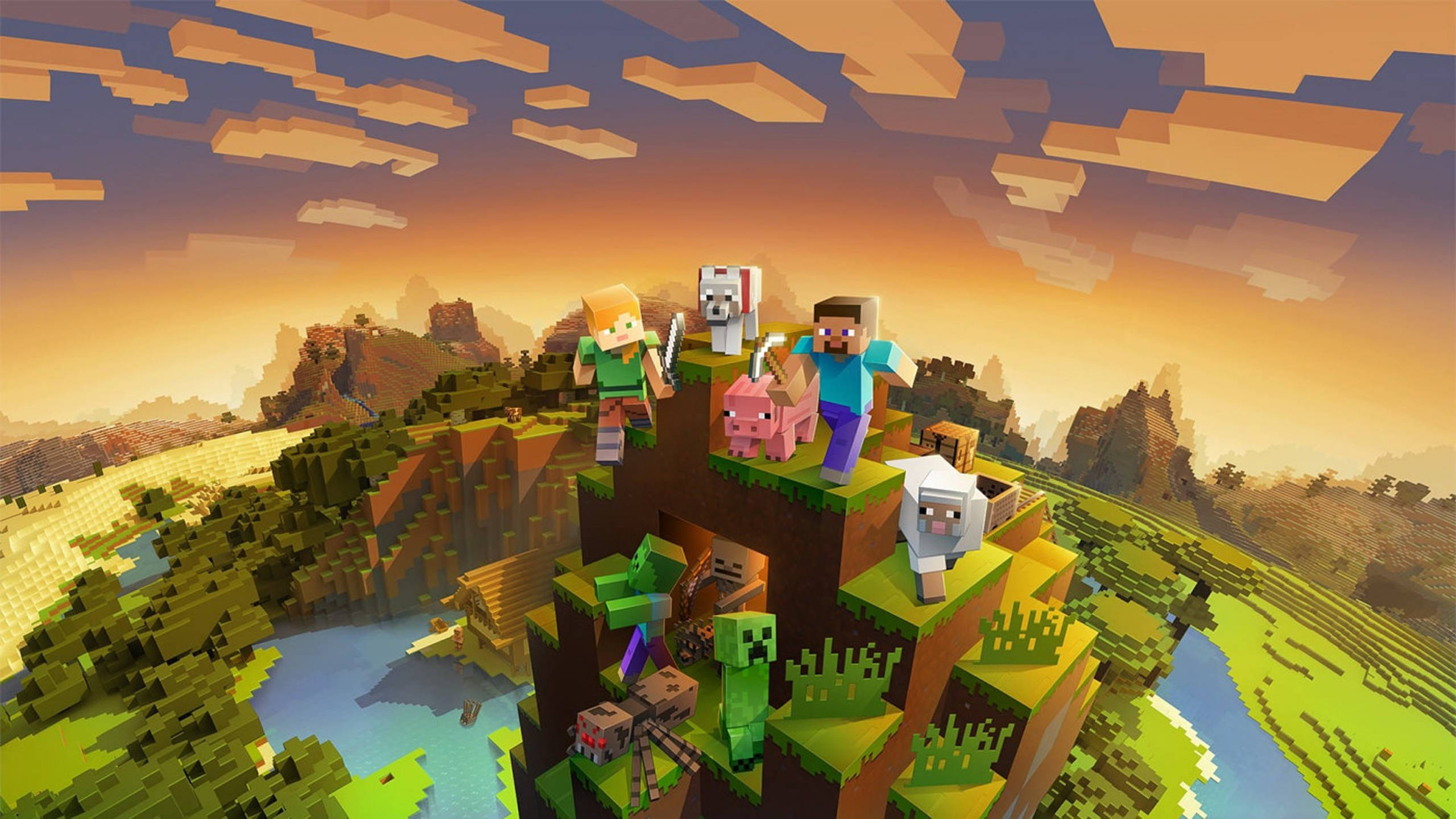Mountain Sa Paglubog ng Araw 2560x1440 Minecraft Wallpaper