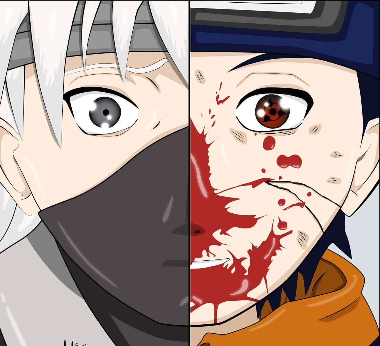 Mukha nina Kakashi at Obito Wallpaper