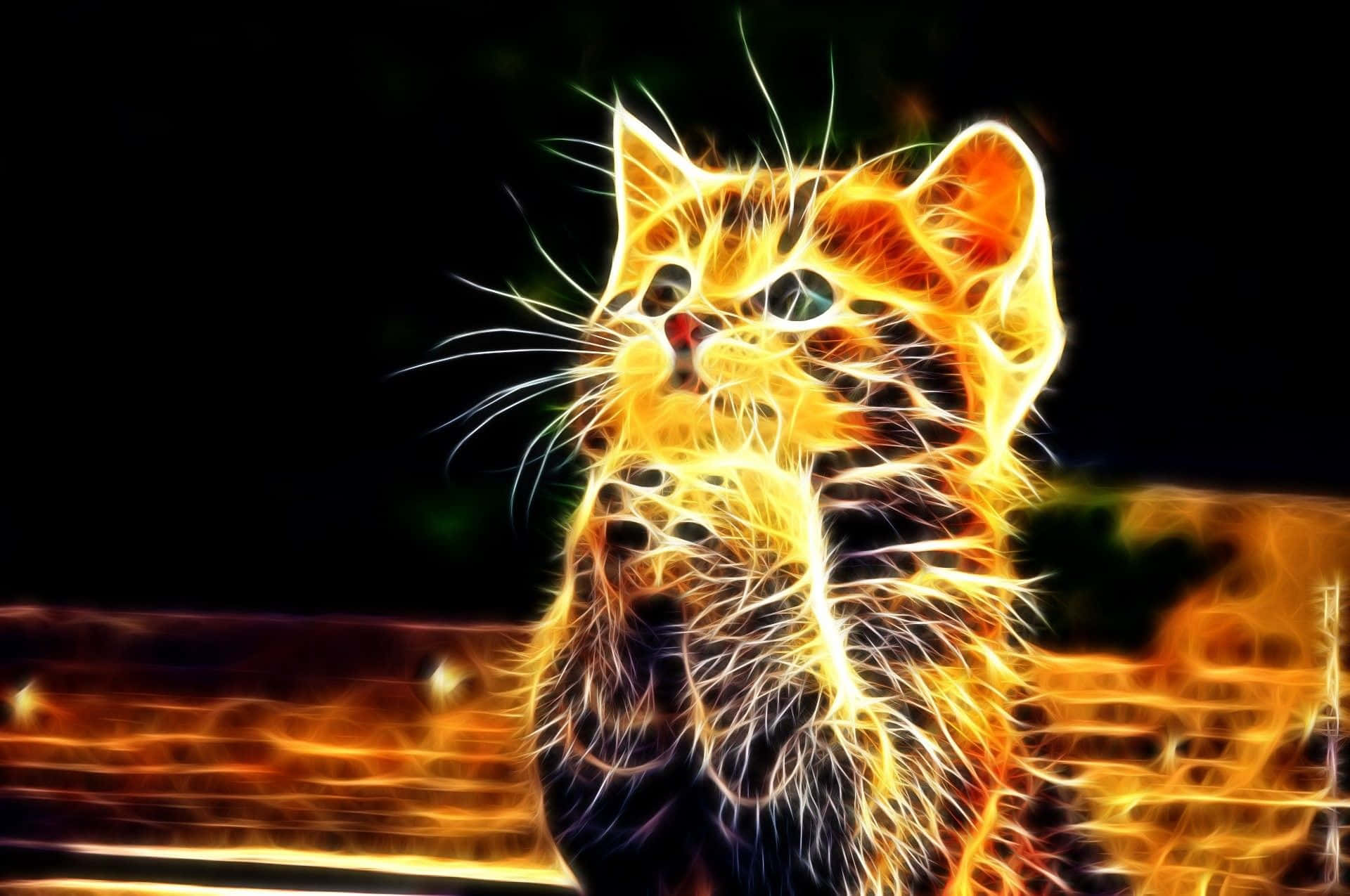 Mukhang Nagdarasal na Neon na Pusa Wallpaper