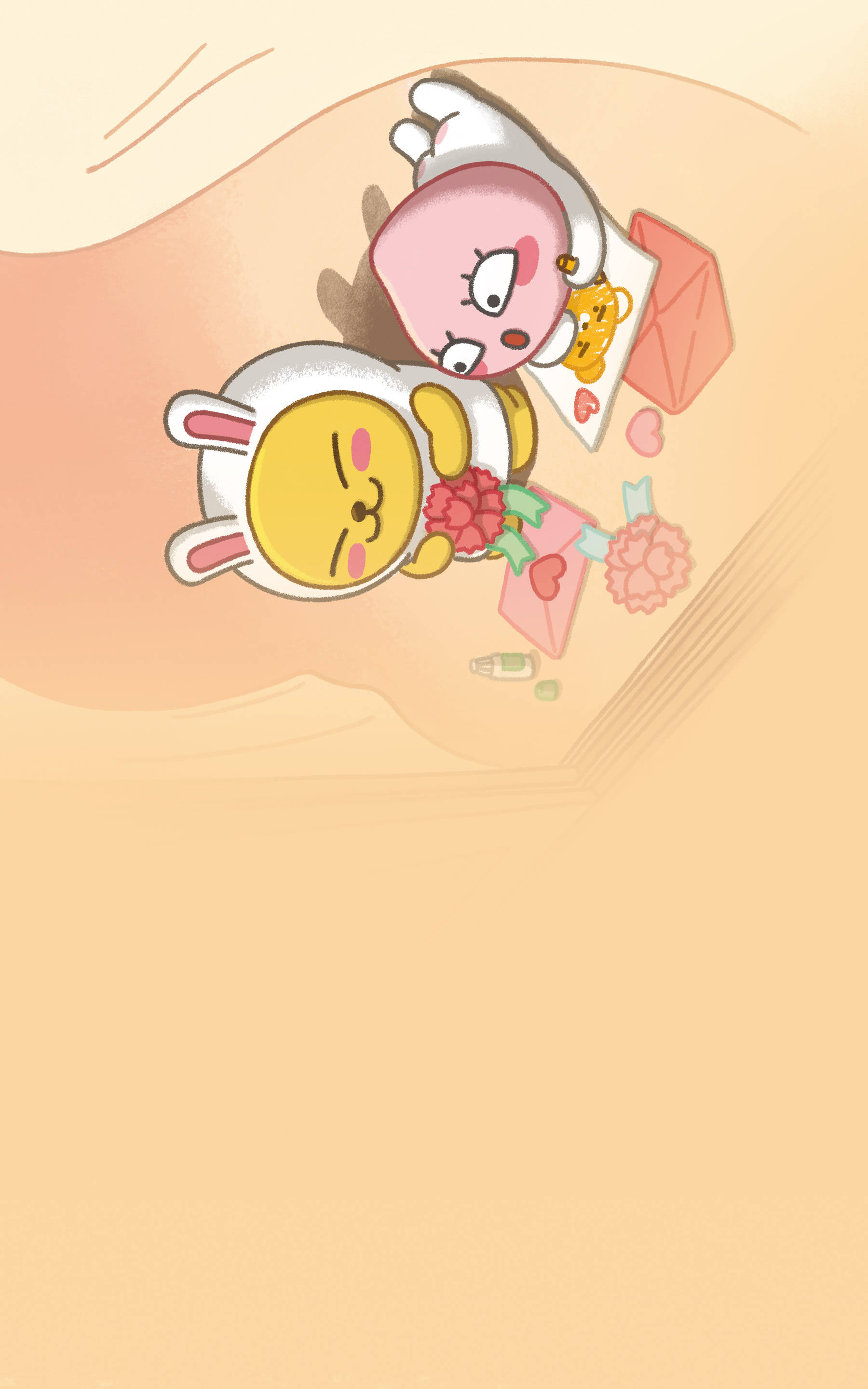 Muzi and Apeach from Kakao Friends Enjoy a Sunny Day Wallpaper