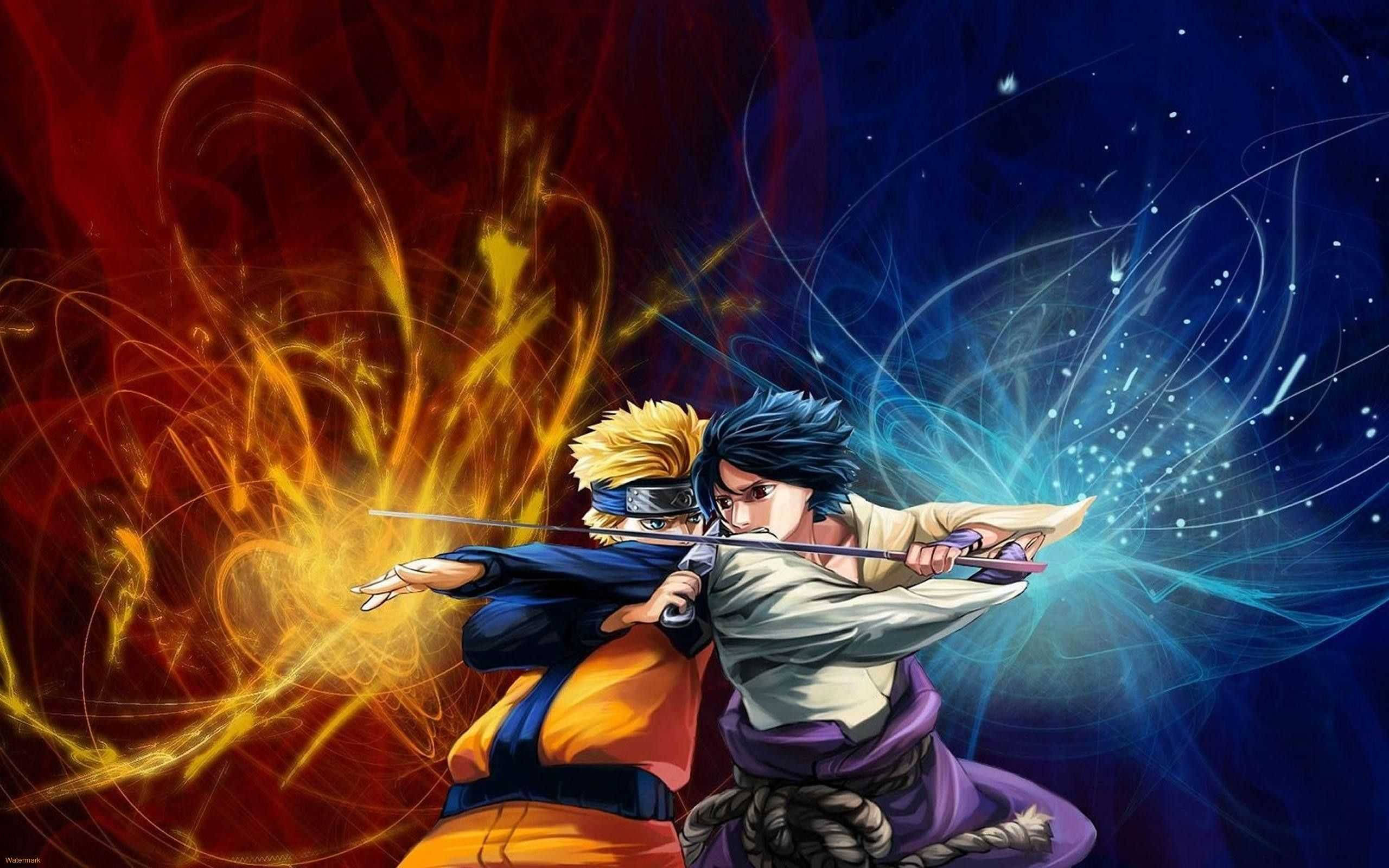 Nag-aaway na Sina Sasuke at Naruto iPad Wallpaper