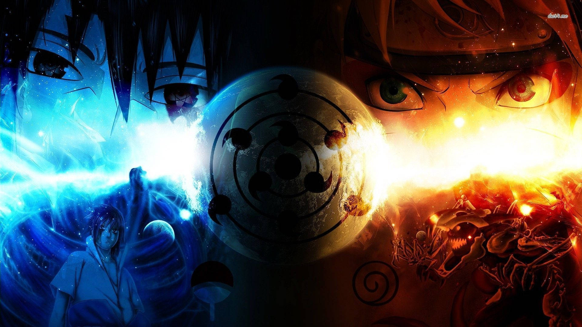 Nag-aaway sina Naruto at Sasuke sa Matinding Rivalry Wallpaper