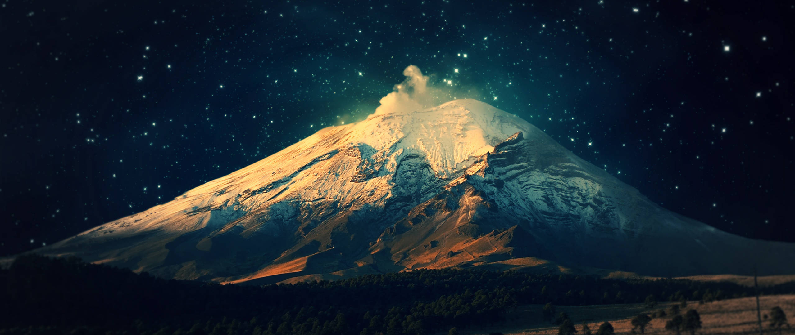 Nag-eenjoy ng night view ng magnifikong mountain Wallpaper