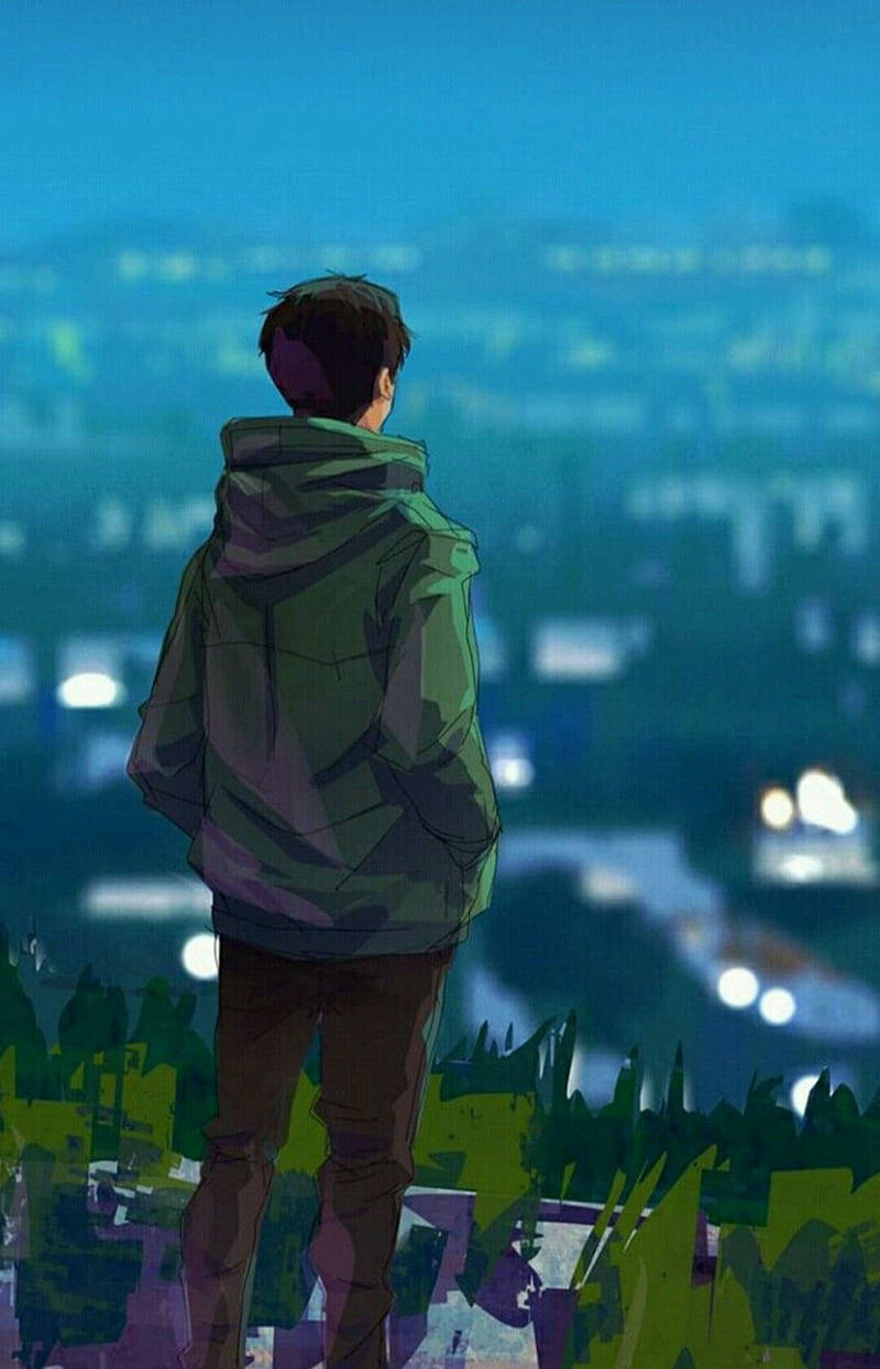 Nag-iisang Batang Anime na may Army Green Jacket Wallpaper