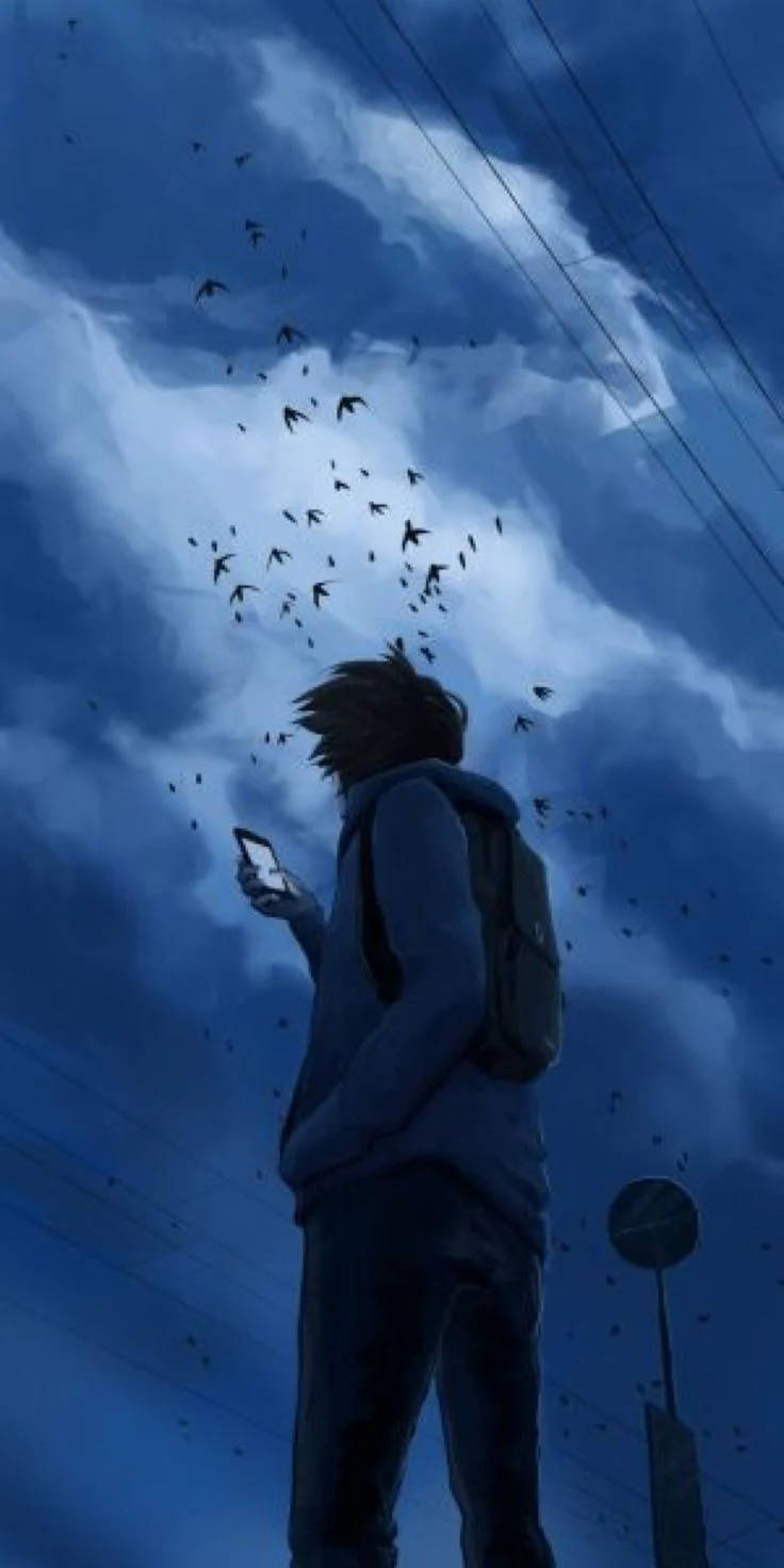 Nag-iisang Batang Anime sa Ilalim ng Madilim na Langit Wallpaper