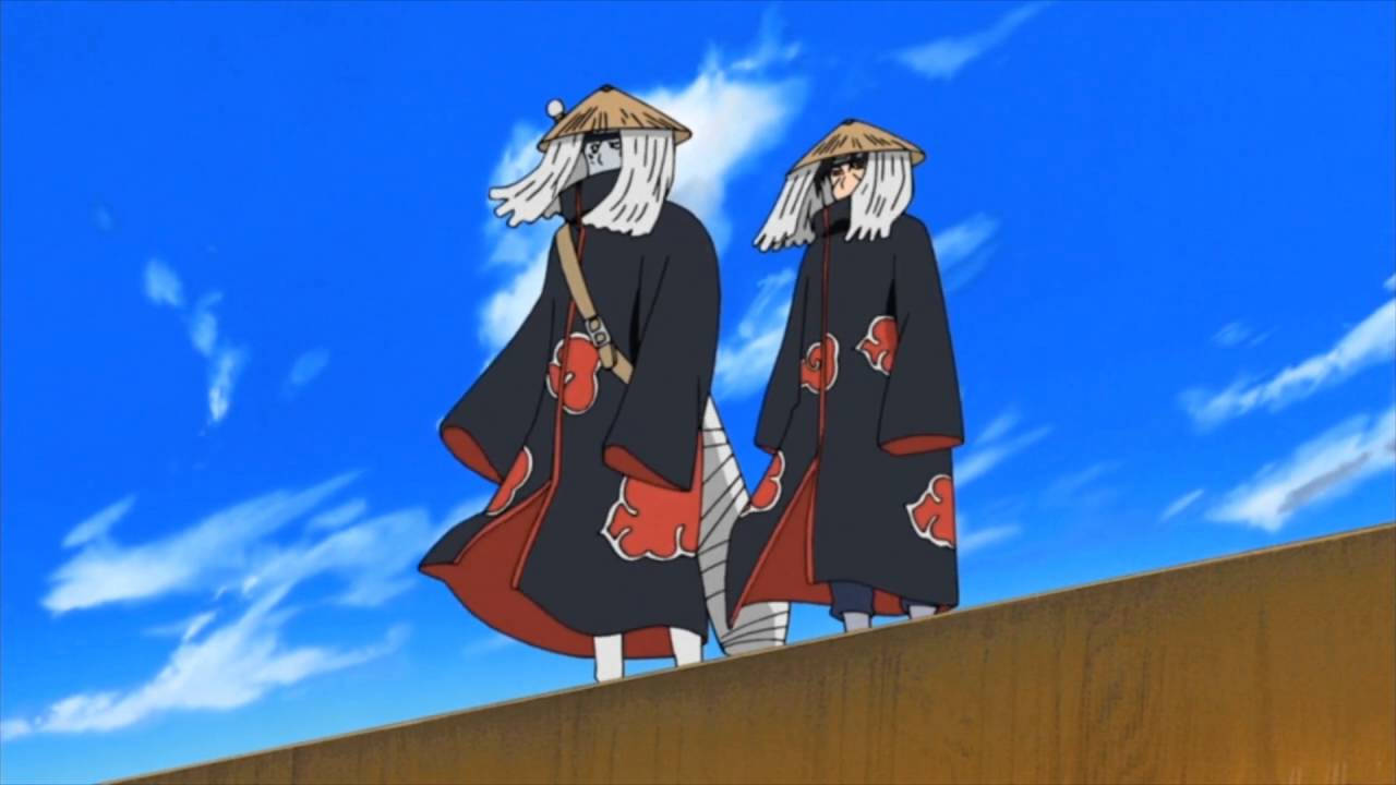 Naghabulan sina Itachi at Kisame sa ibabaw ng talon. Wallpaper