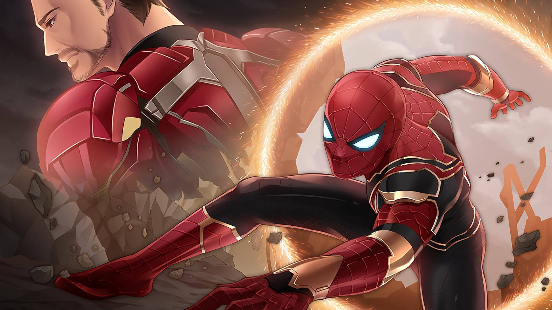 Nagkita si Spiderman at Iron Man Wallpaper