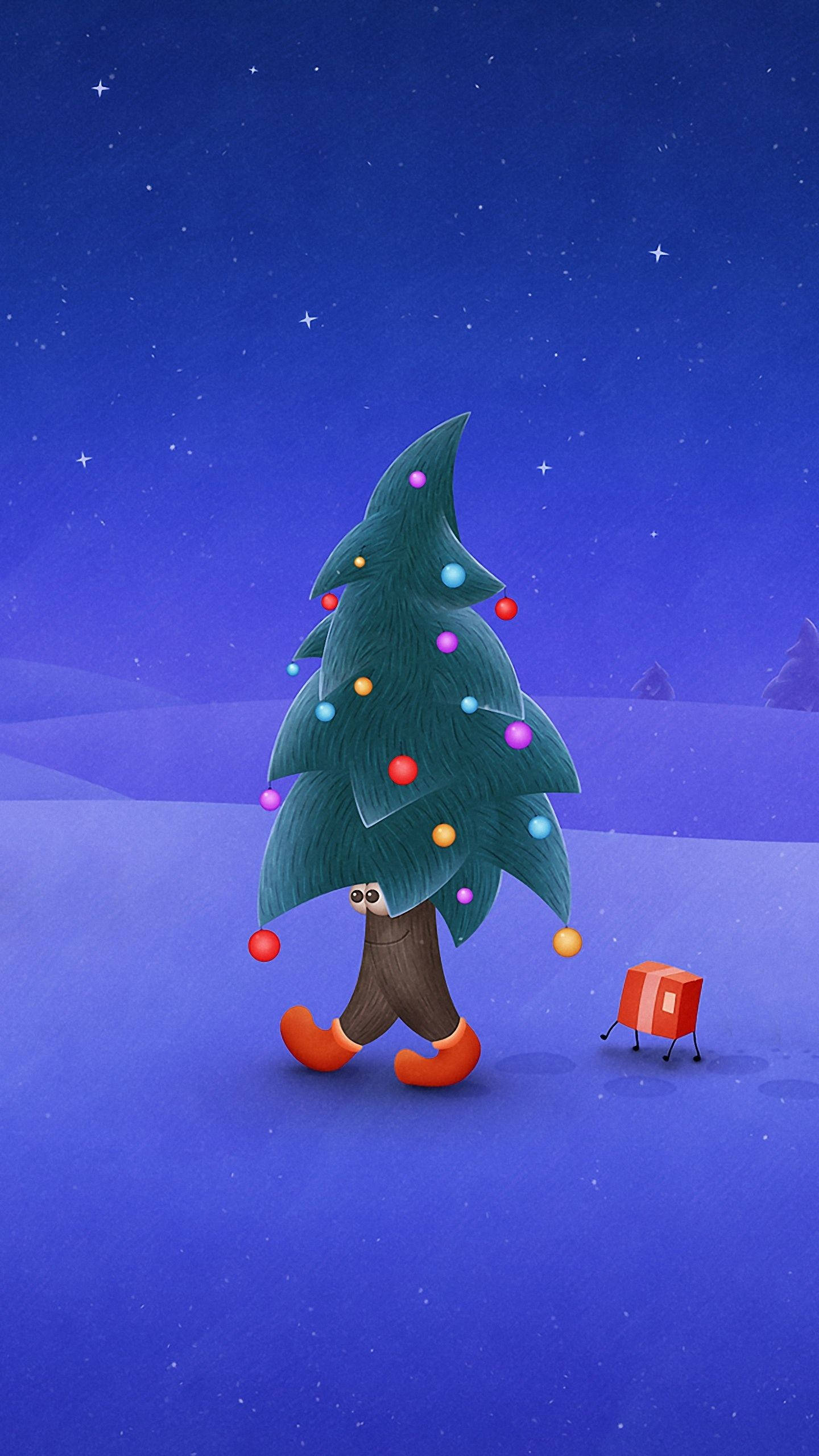 Naglalakad na Christmas Tree Nakakatawang Pasko Wallpaper