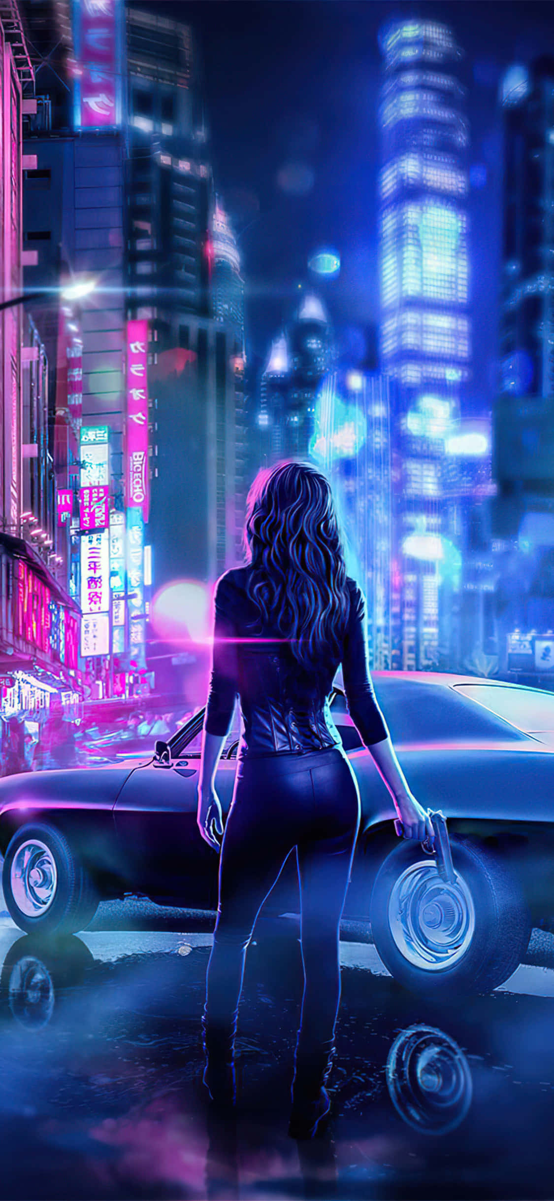 Nag-iilaw na Tokyo City sa mga Neon Light Wallpaper