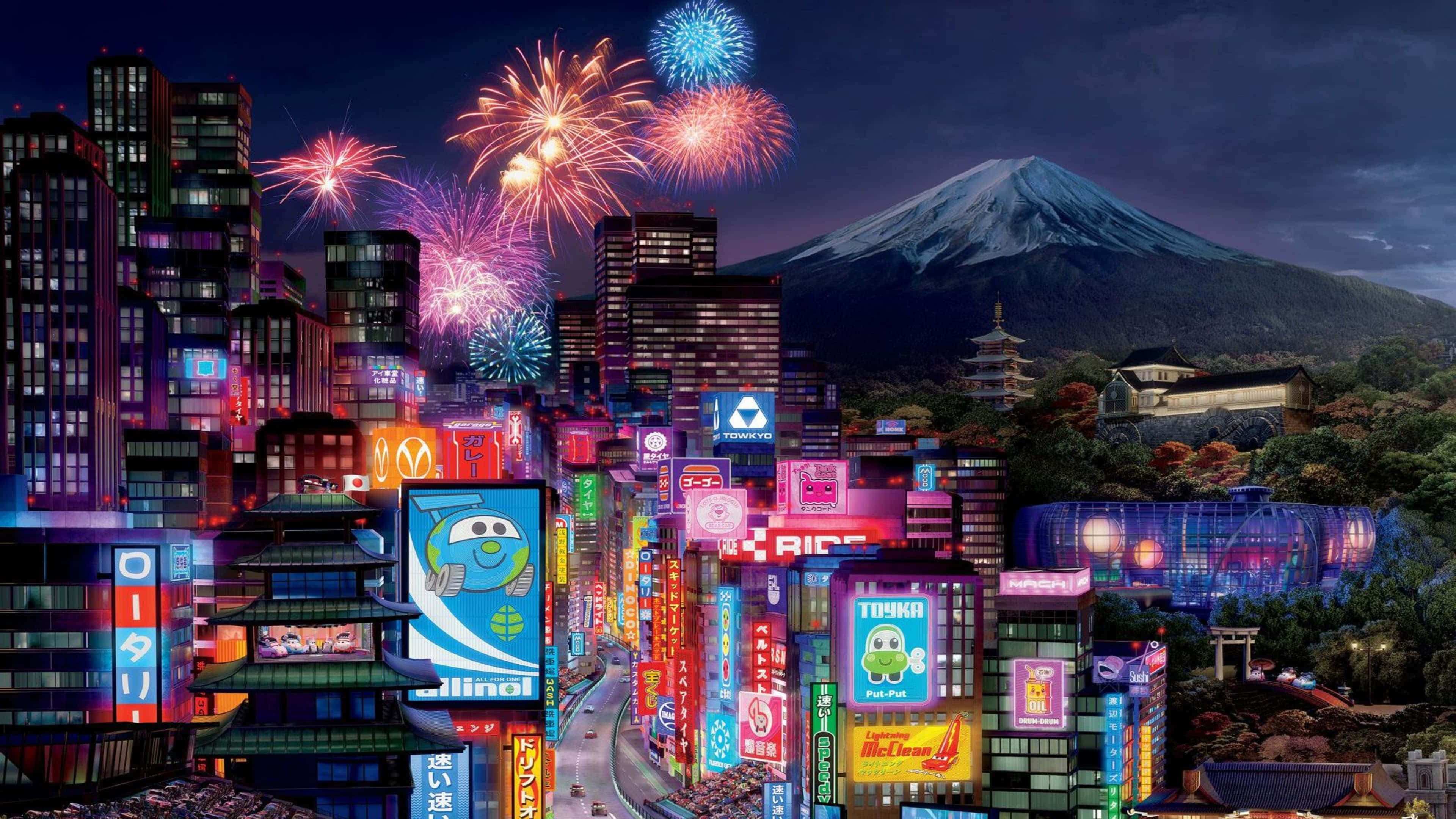 Nagliyab ang lungsod ng Tokyo sa mga kulay mula sa masiglang kultura ng anime Wallpaper
