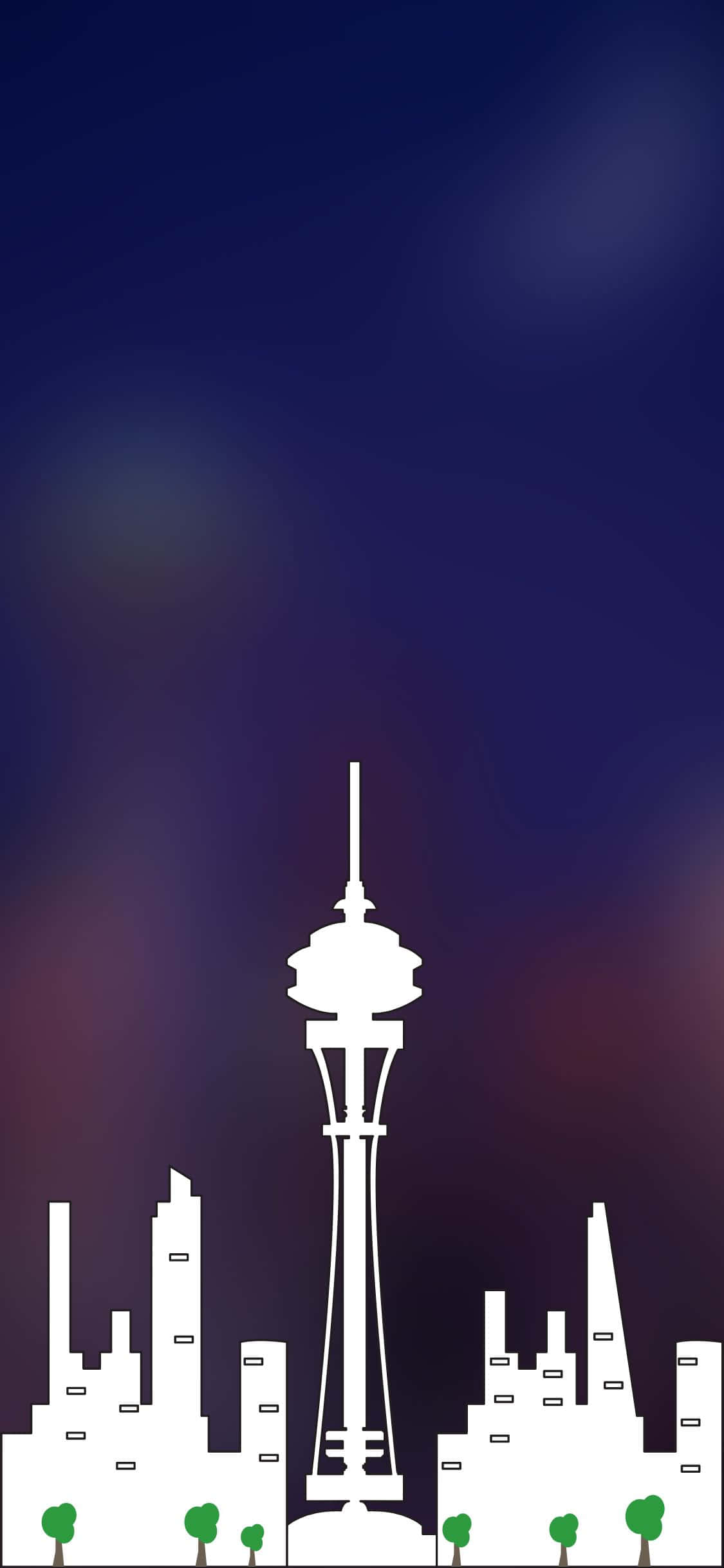 Nakaka-hininga na city skyline ng Seattle na na-reflect sa salamin ng isang iPhone X Wallpaper