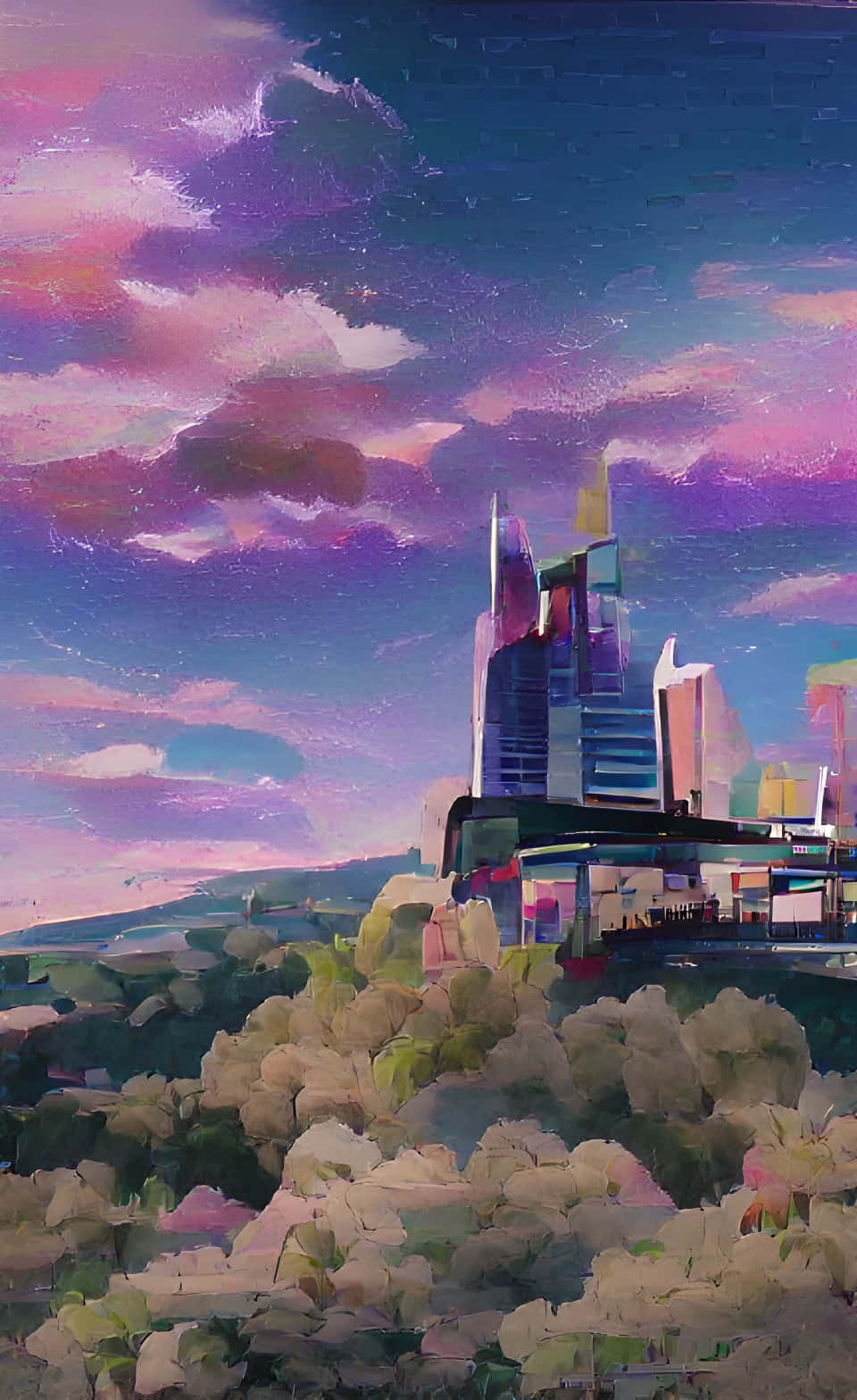 Nakakaakit na Anime Cityscape sa Takipsilim Wallpaper