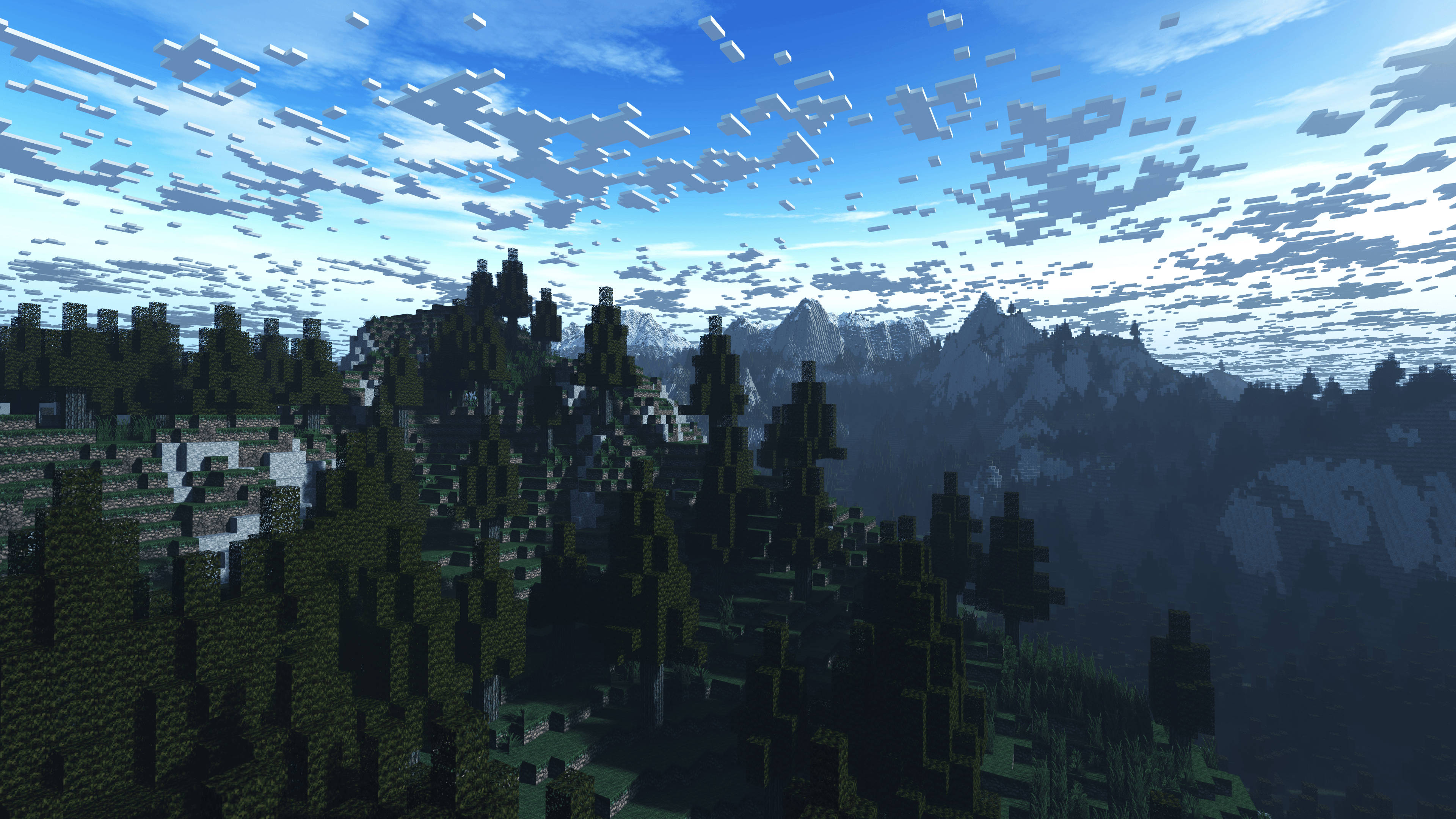 Nakakaakit na Minecraft Skyline: Mga Ulap sa Itaas ng Kagubatan Wallpaper