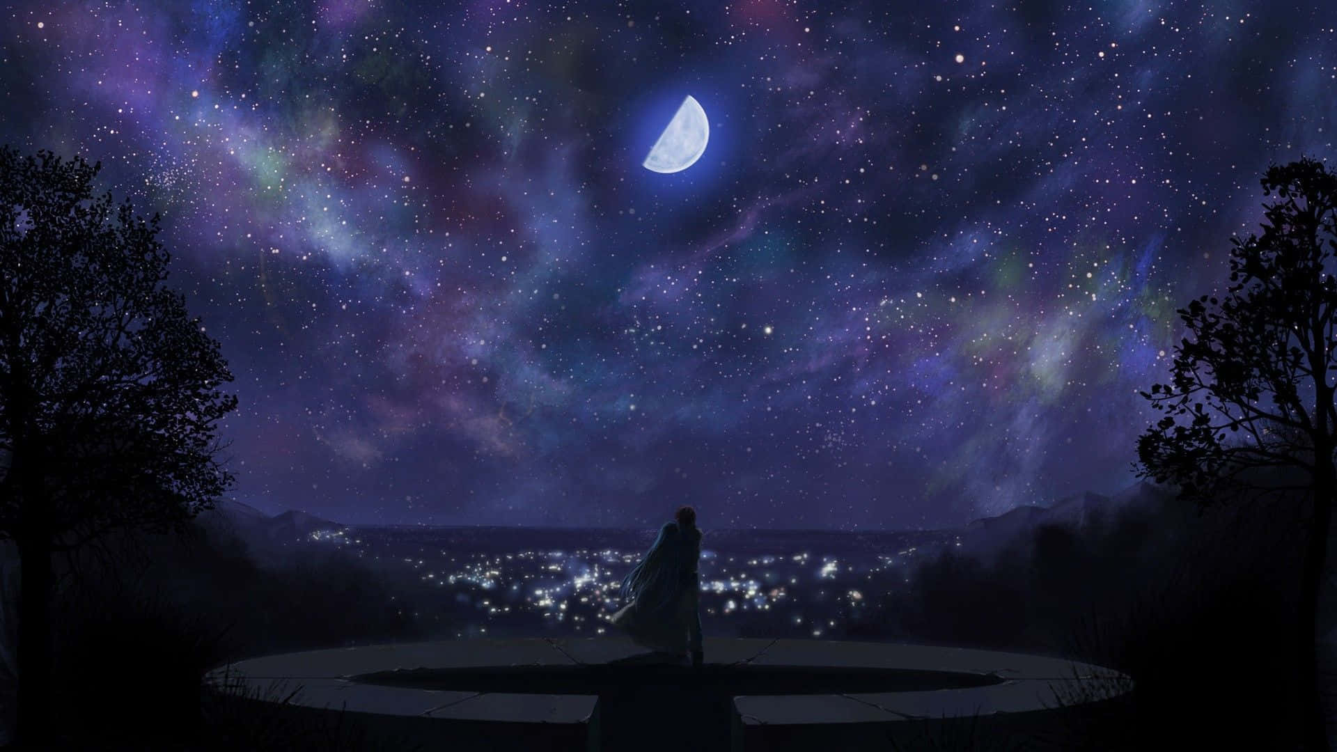 Nakakaakit na Tanawin ng Anime na may Puno ng Cherry Blossom Wallpaper