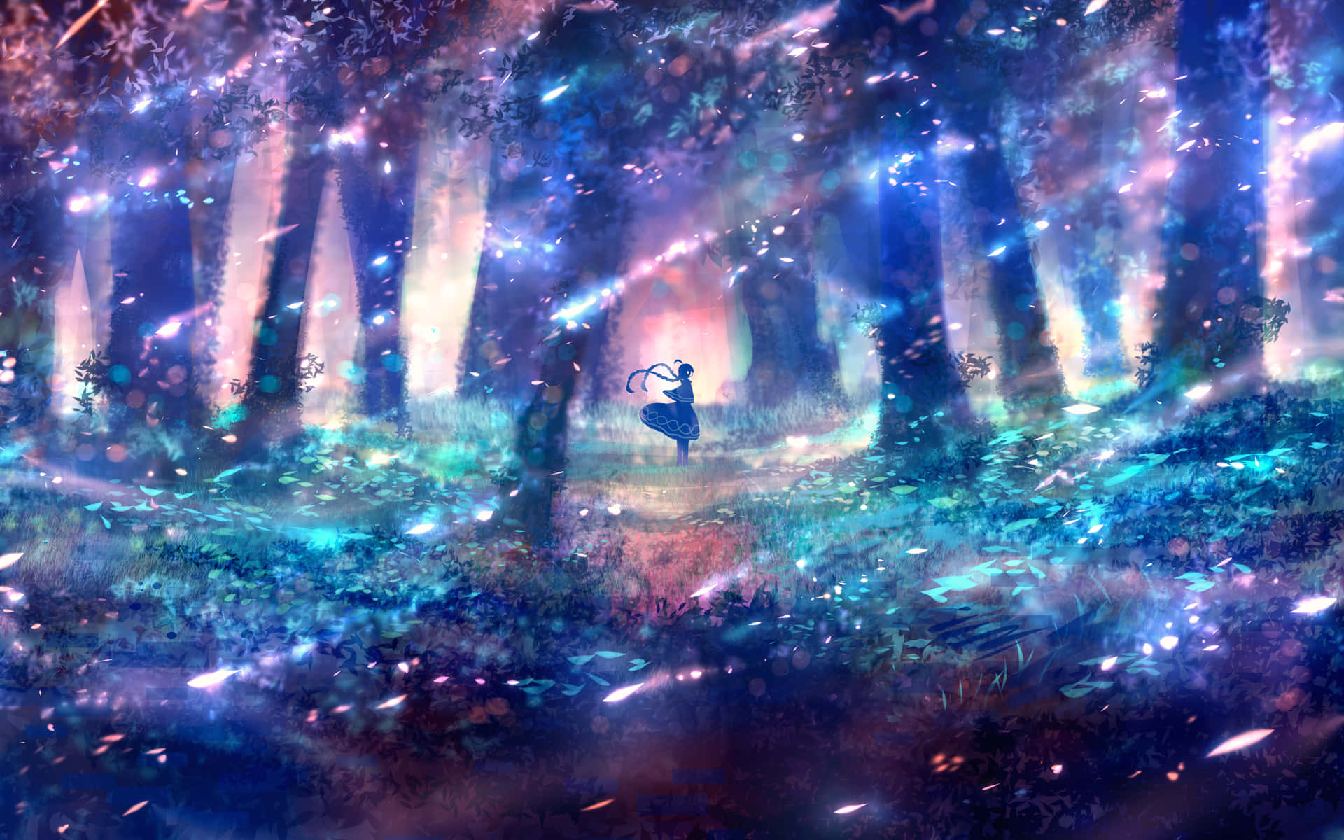 Nakakaakit na Tanawin ng Anime na may Kristal na Lawa at mga Cherry Blossom Wallpaper