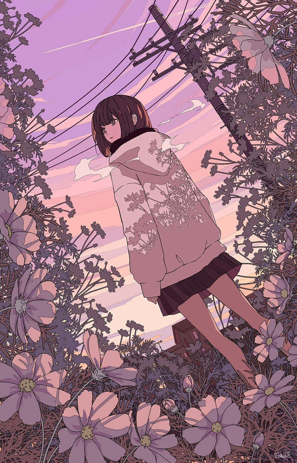 Nakakaakit na Tanawin ng Anime na may Lumulubog na Araw Wallpaper