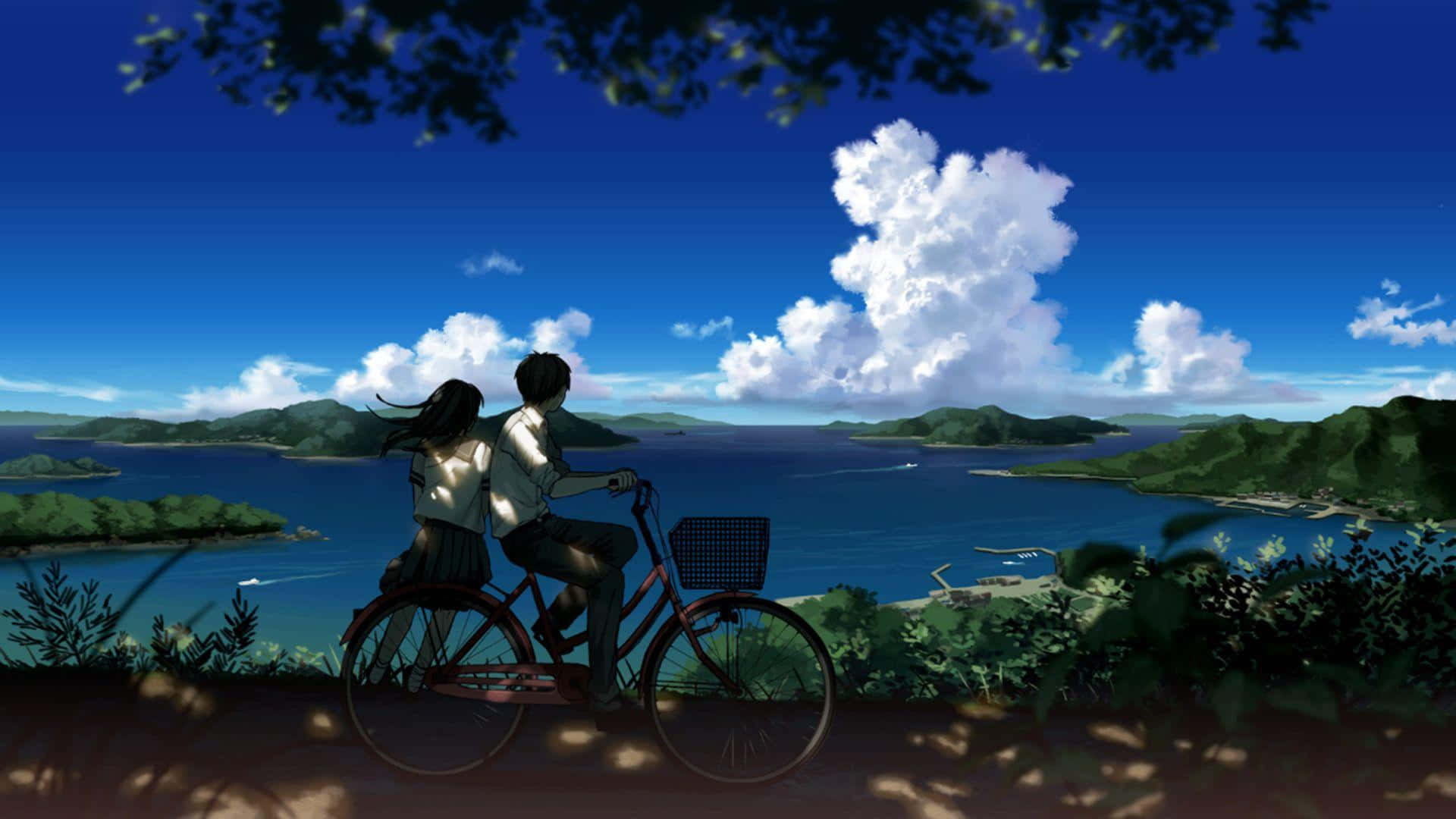 Nakakaakit na Tanawin ng Anime na may mga Cherry Blossom Wallpaper