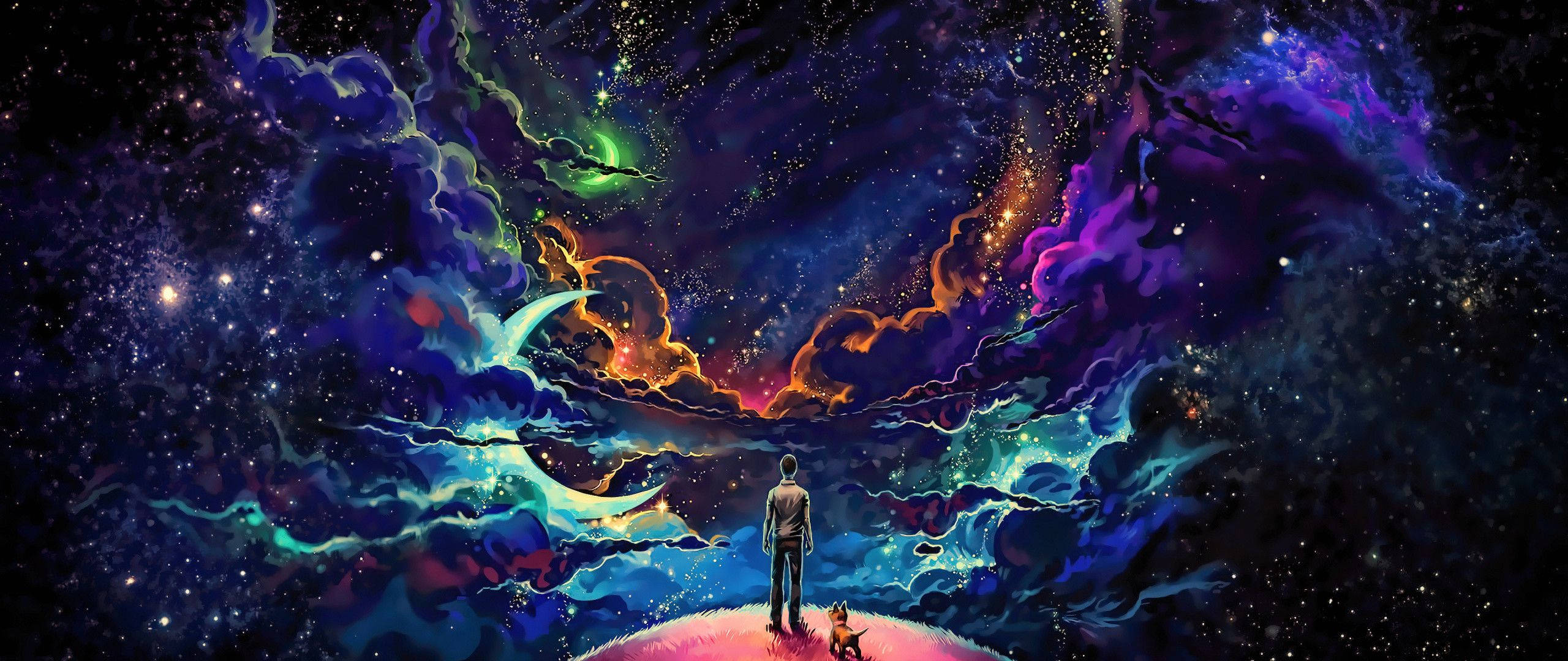 Nakakabighang Animated na Tao sa Isang Galaxy Wallpaper
