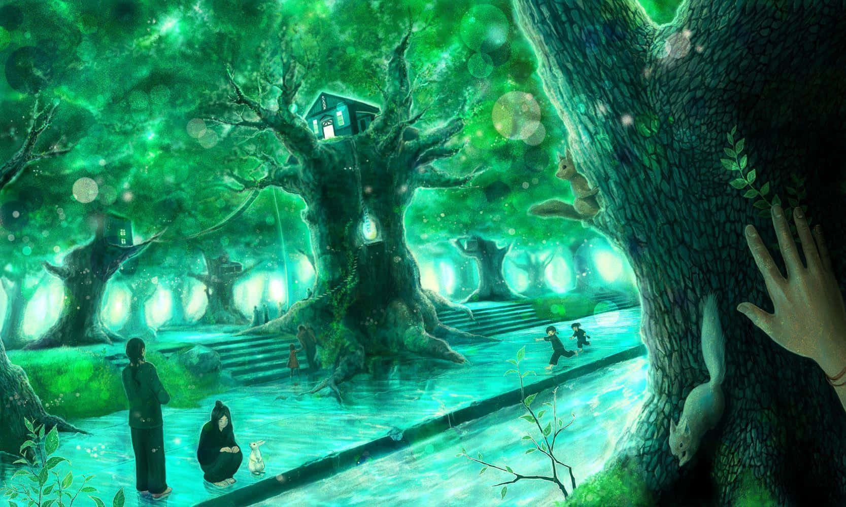 Nakakabighaning Luntiang Tanawin ng Anime Wallpaper