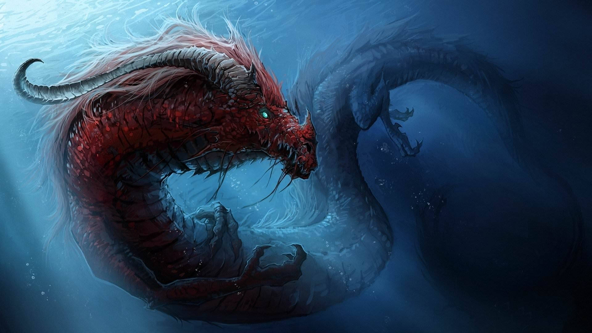 Nakakatakot na Pulang Tubig na Japanese Dragon PC Wallpaper