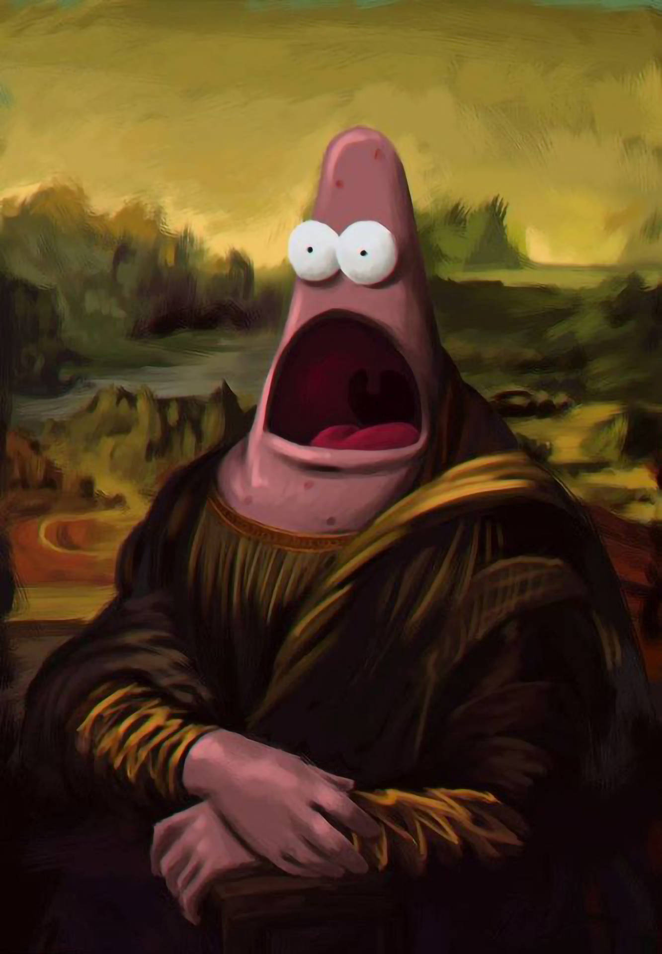 Nakakatawang Aesthetic na Mona Lisa Patrick Wallpaper