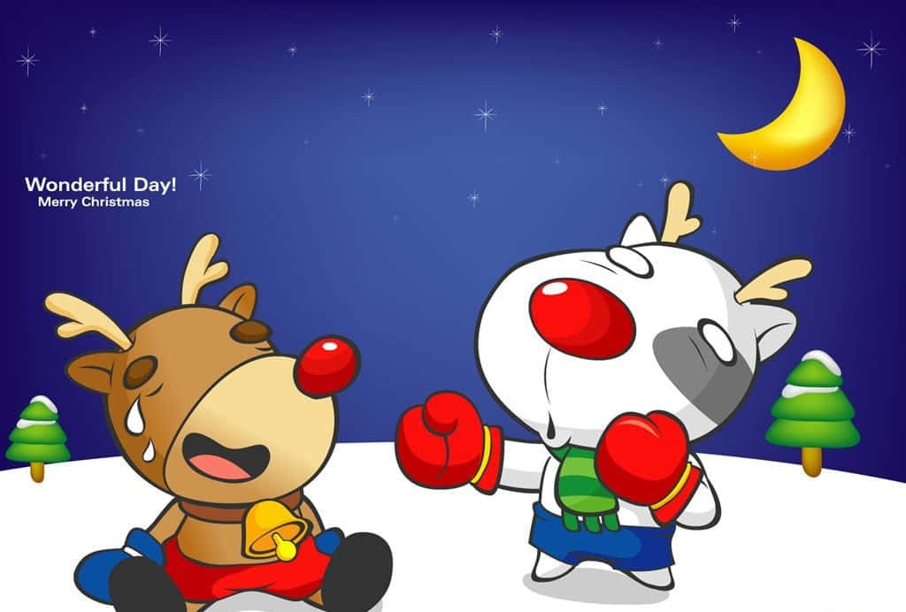 Nakakatawang Eksena sa Pasko kasama si Santa at ang mga Reindeer Wallpaper