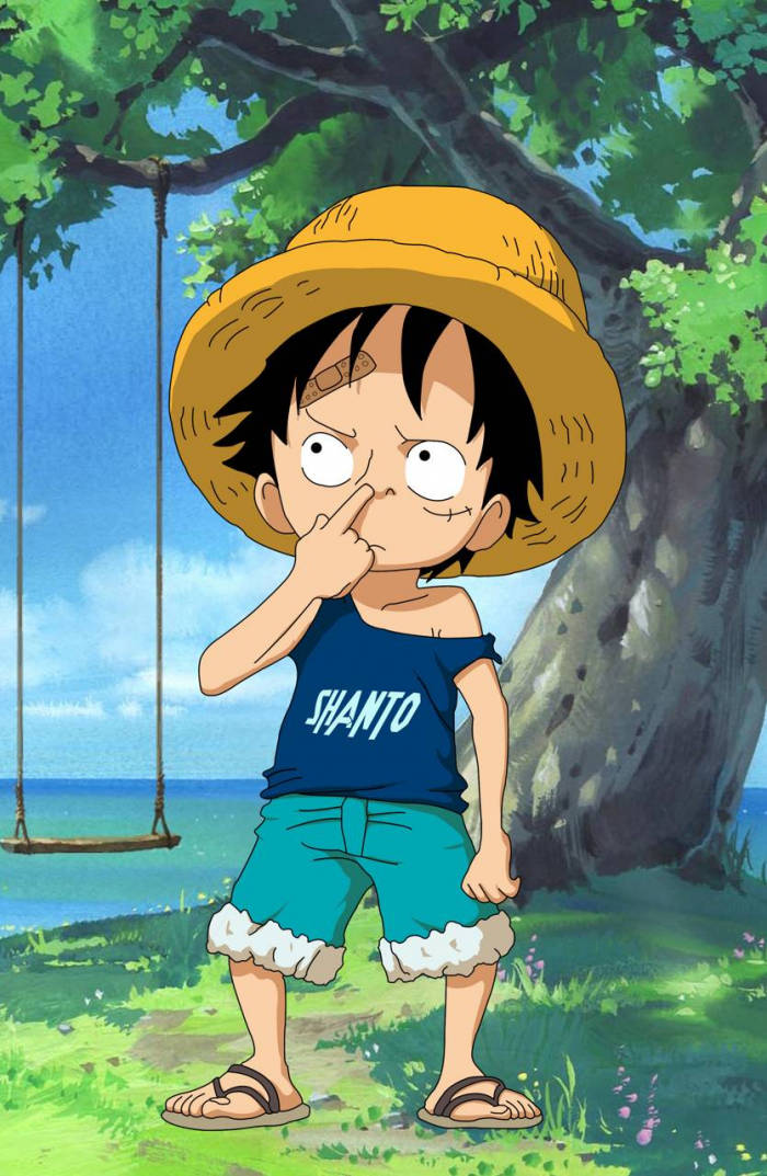 Nakakatawang Pose ni Luffy sa Dalampasigan Wallpaper