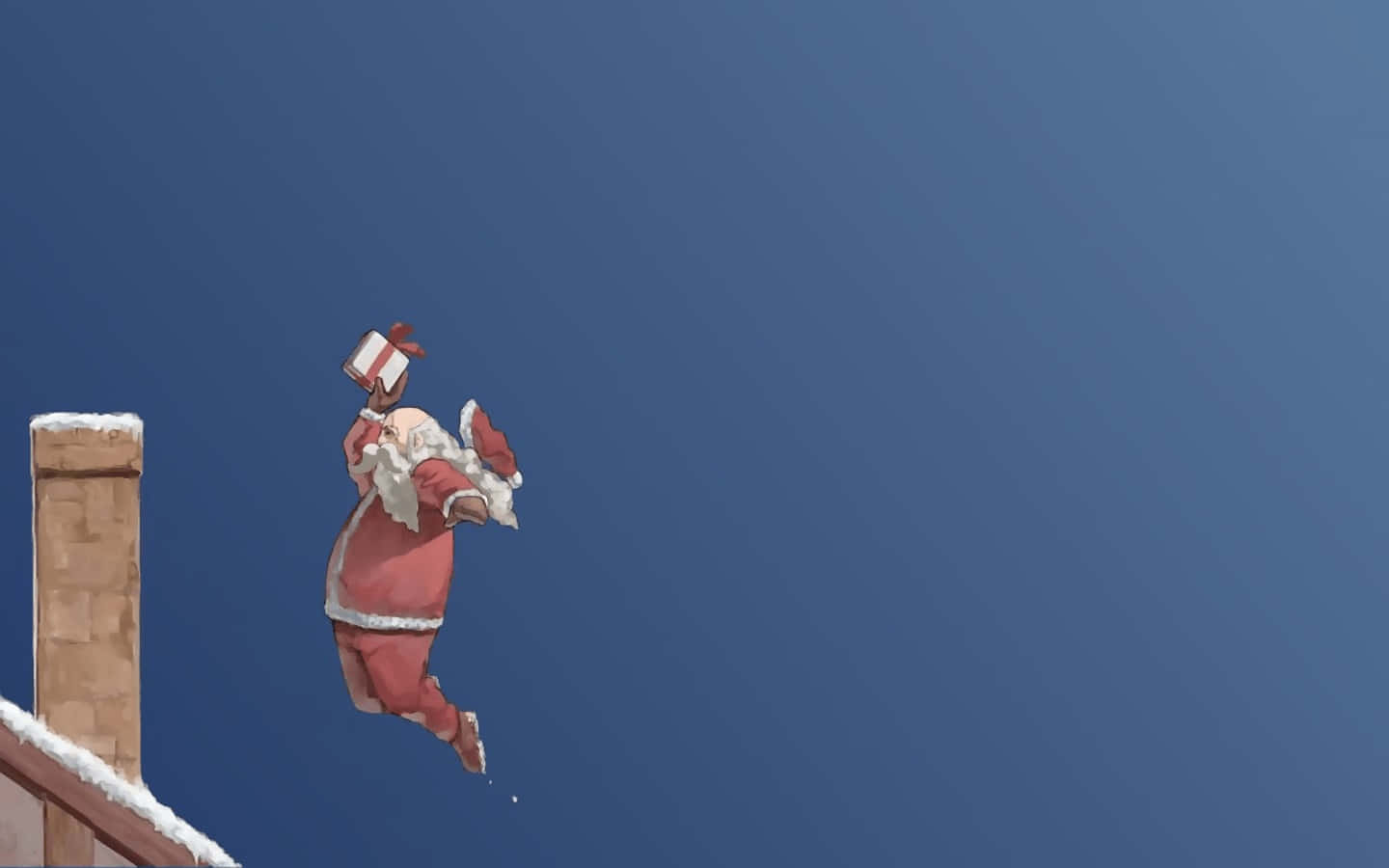 Nakakatawang Santa Claus at reindeer sa may nyebeng bubong Wallpaper