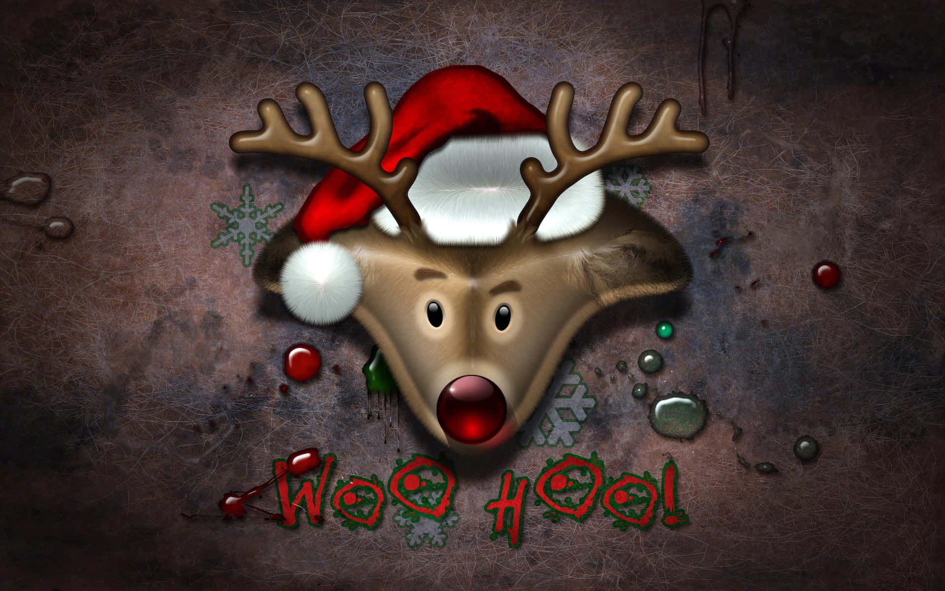 Nakakatawang Santa at Reindeer na Nagha-high-five sa Pasko Wallpaper