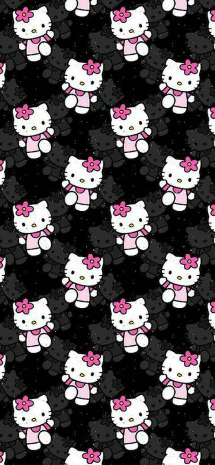 Nakakatuwang Disenyo ng Itim na Hello Kitty Wallpaper