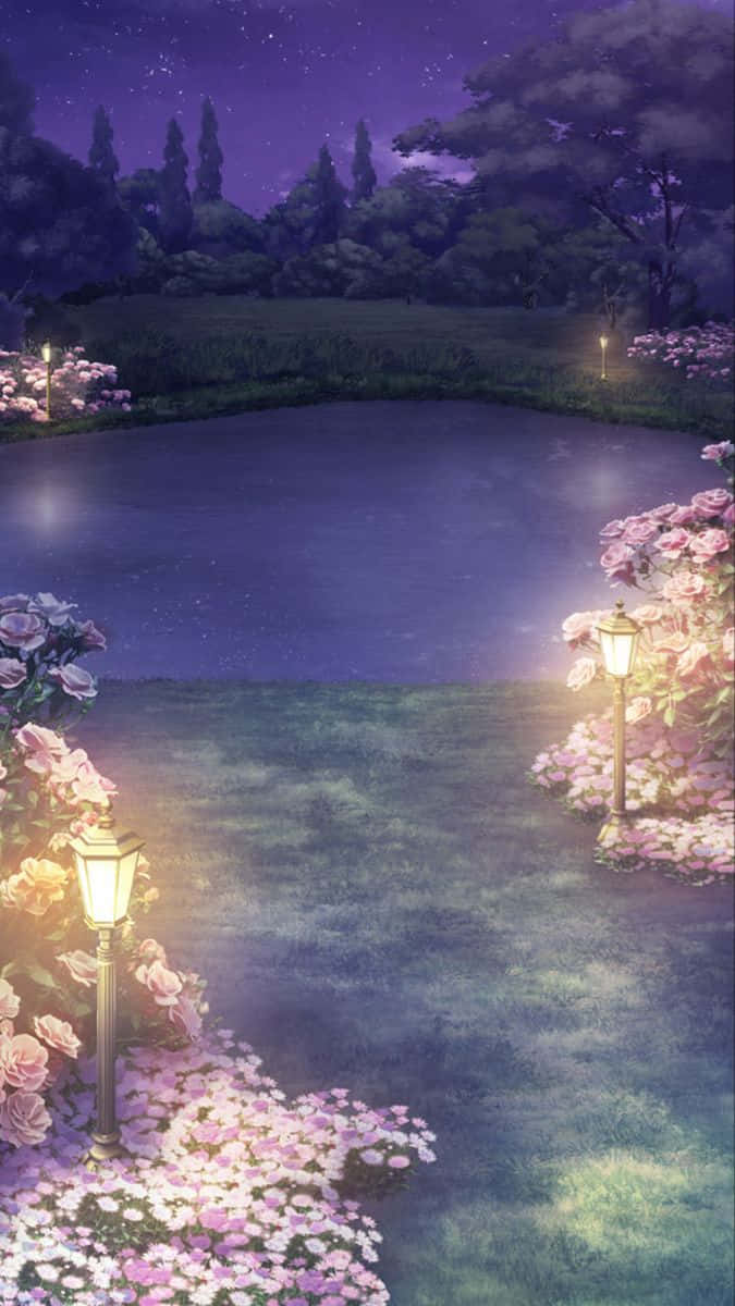 Nakakawing Anime Landscape sa Ilalim ng Mala-malang Gabi Wallpaper