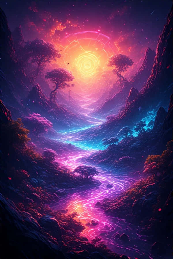 Nakamamanghang Neon Landscape na May Makulay na Kulay 4K Wallpaper