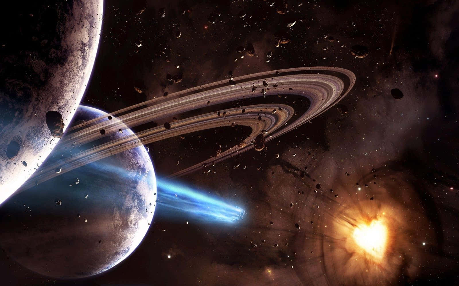 Nakamamanghang Tanawin ng Kalawakan na May mga Planeta, Bituin, at Nebula Wallpaper