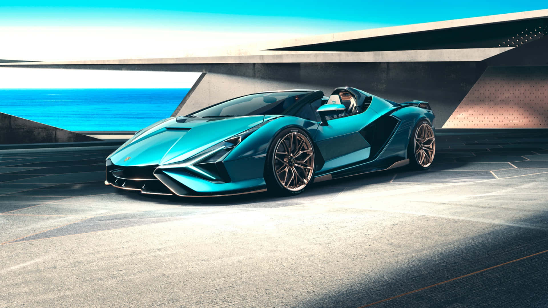 Nakaparada ang lamborghini huracan sa harap ng isang gusali Wallpaper