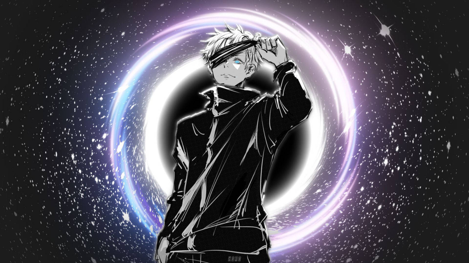 Nakatayo si Gojo Sataru Laban sa Black Hole Wallpaper