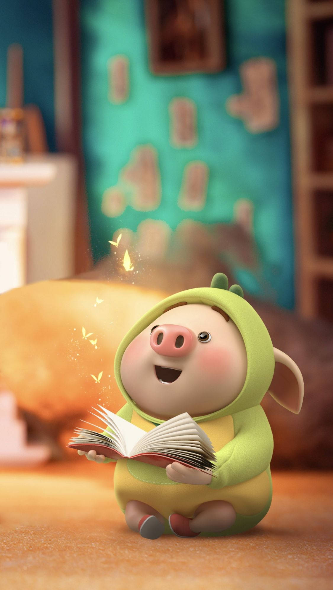 Nakatutuwang Baboy na Naka-Green Onesie Wallpaper